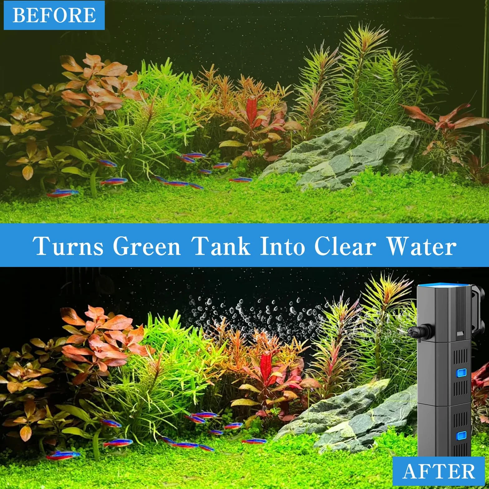 Filtro per Acquario,Pompa per Acquario 4 in 1 con Filtro,Filtro Acquario,Pompa Filtro per Acquario,Pompa Acquario,Regolabile 500 l/h,per Acquari 30 L-120 l