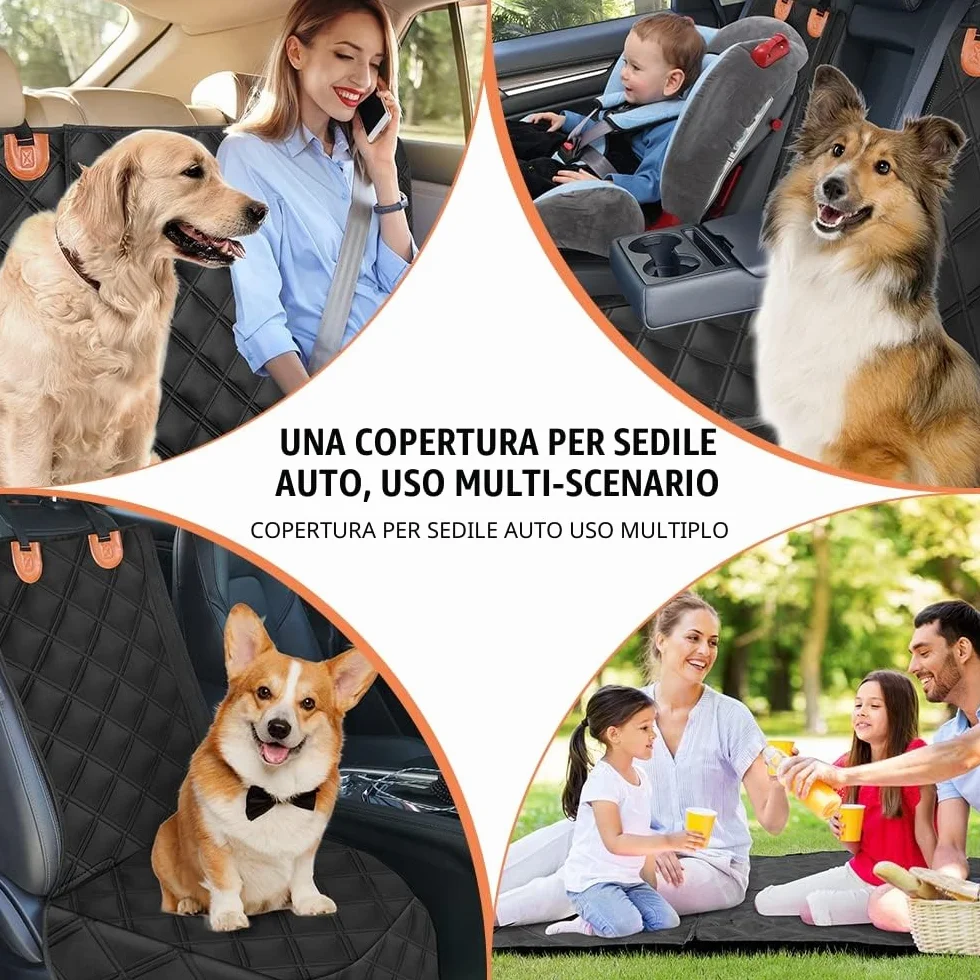 Coprisedile Auto per Cani Staccabile Antiscivolo Antigraffio Telo Sedili Posteriori 135x58x45 cm