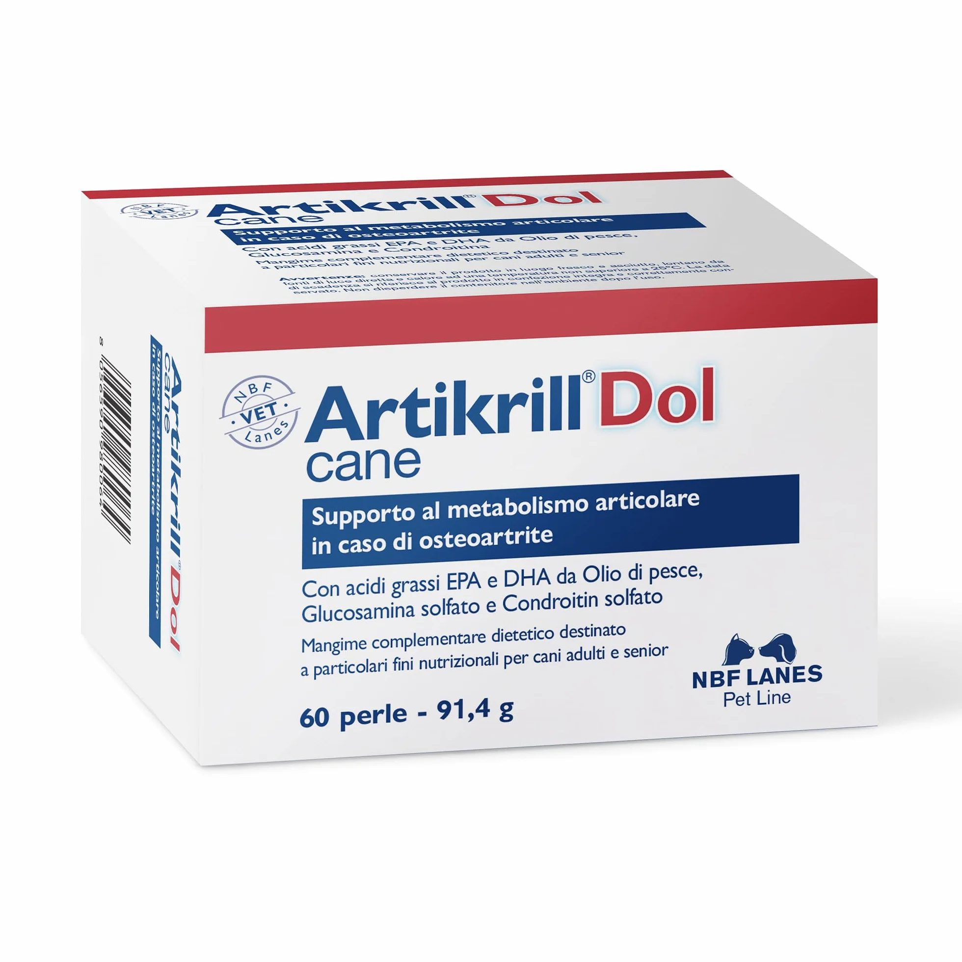 NBF Lanes Artikrill Dol Cane 60 Perle Supporto Metabolismo Articolare Osteoartrite Cane Adulto Senior
