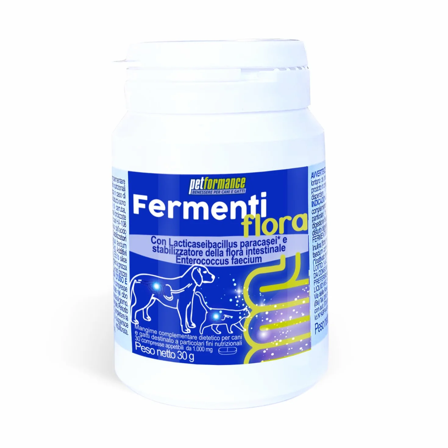 PETFORMANCE Fermentiflora – Probiotico, Prebiotico e Postbiotico per Cani e Gatti - Fermenti Lattici con Funzione Digestiva per la Flora Intestinale - 30 Compresse Appetibili