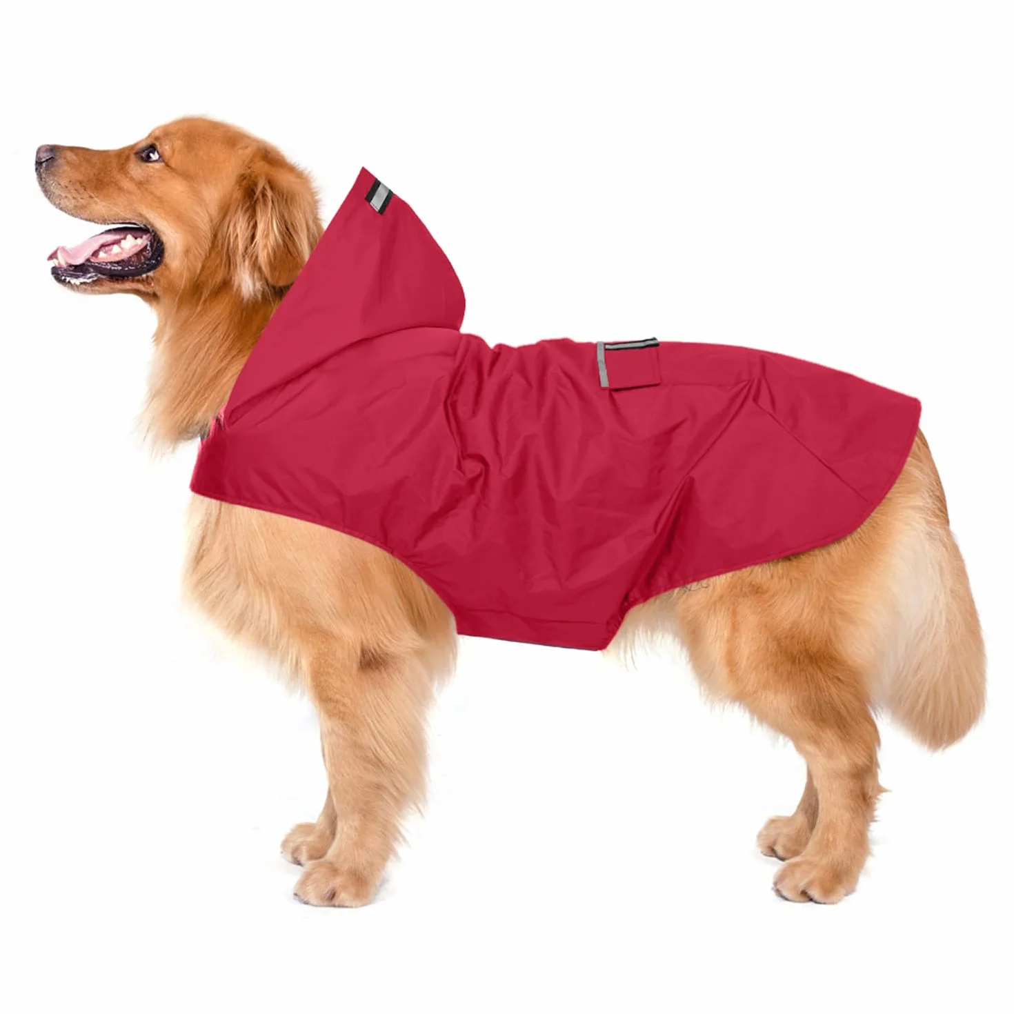 Zellar Impermeabile per Cani con Cappuccio e Strisce Riflettenti, Taglia Media Large Rosso