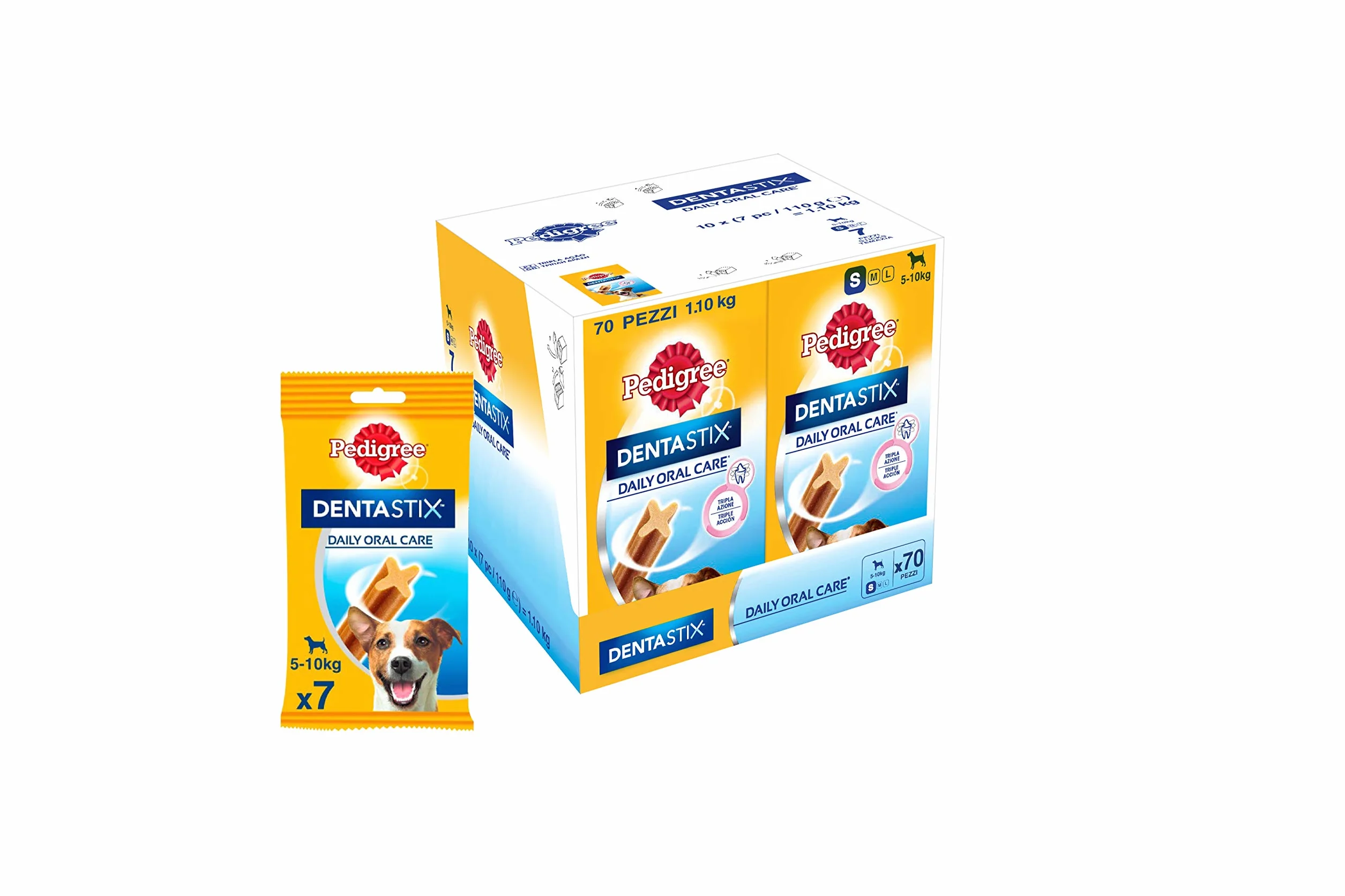 Pedigree Dentastix Snack per la Igiene Orale (Cane Piccolo 5-10 kg) 110 g 7 Pezzi - 10 Confezioni da 7 Pezzi (70 Pezzi totali)