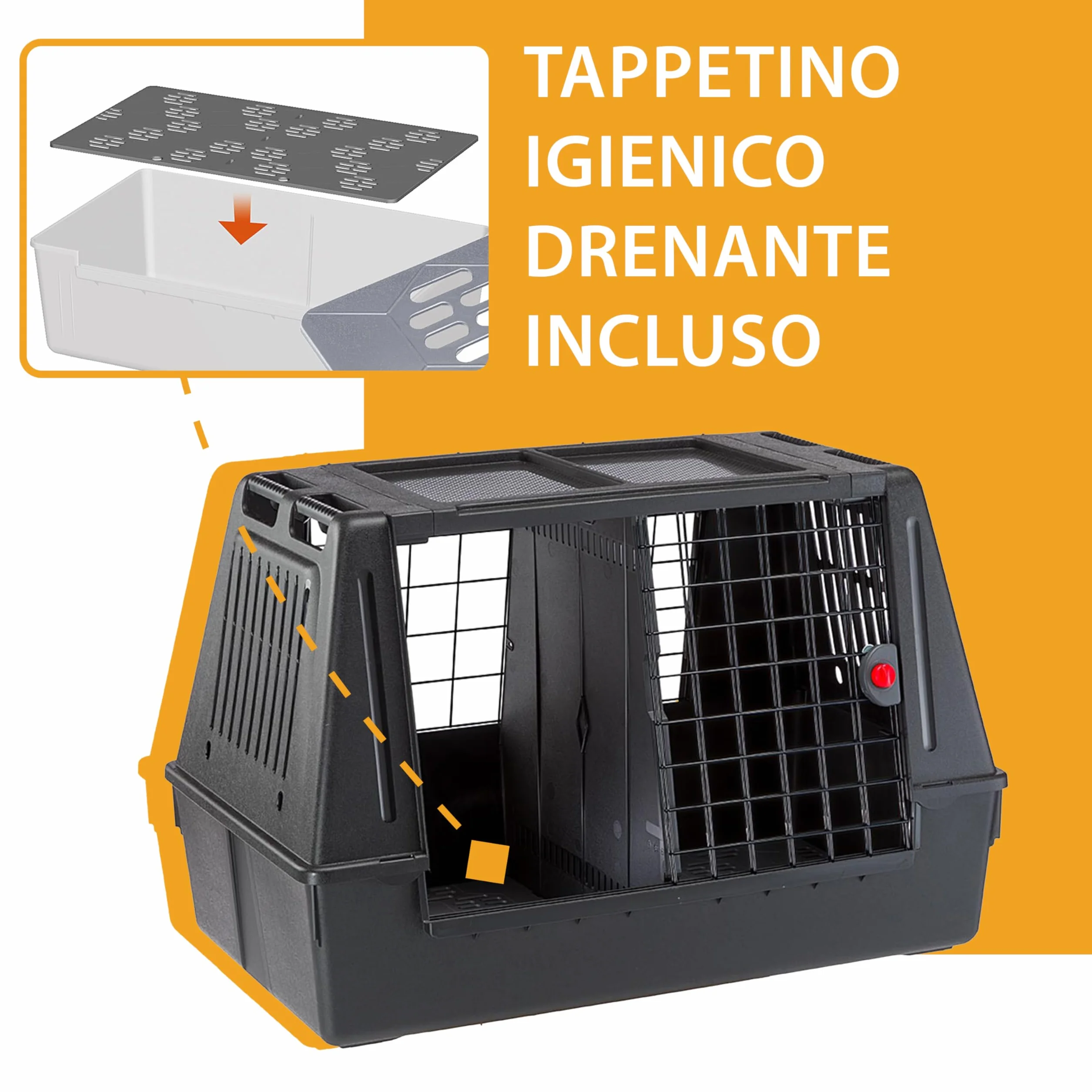 Ferplast ATLAS CAR 80 SCENIC Trasportino per Cani da Auto con Doppia Finestra, Tappeto Drenante, Portaoggetti, Maniglie, Doppia Apertura Scorrevole con Chiusura Sicura, Max 20 kg, 82 x 51 x h 61 cm