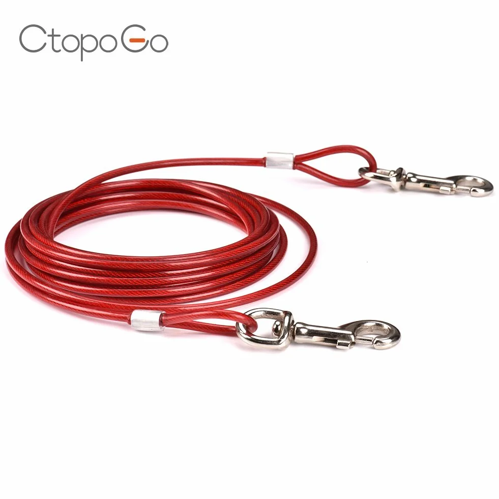 10ft/16ft/33ft Dog Tie out cable, Acciaio inossidabile Pet Dog Tie out cable - Double Head Dog leash campeggio Outdoor tie-out cable for Medium Large Pet Dogs (5m, Rosso)