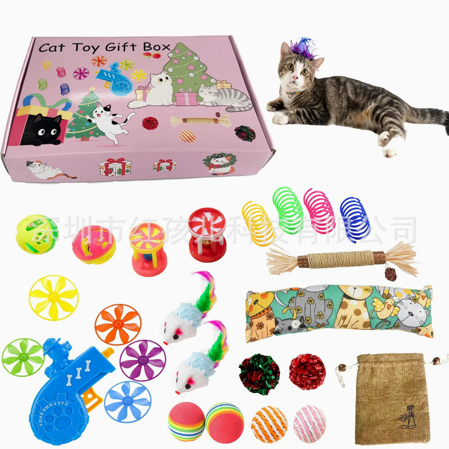 Confezione da 25 giocattoli per gatti alla rinfusa per gattini, divertenti e interattivi, tra cui arcobaleno a molla increspata per Indo