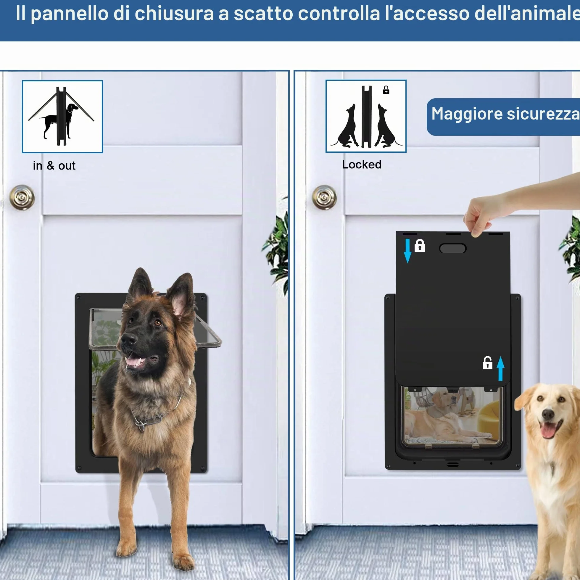 CEESC Porta per cani grande resistente alle intemperie fino a 45 kg con pannello di chiusura a scatto