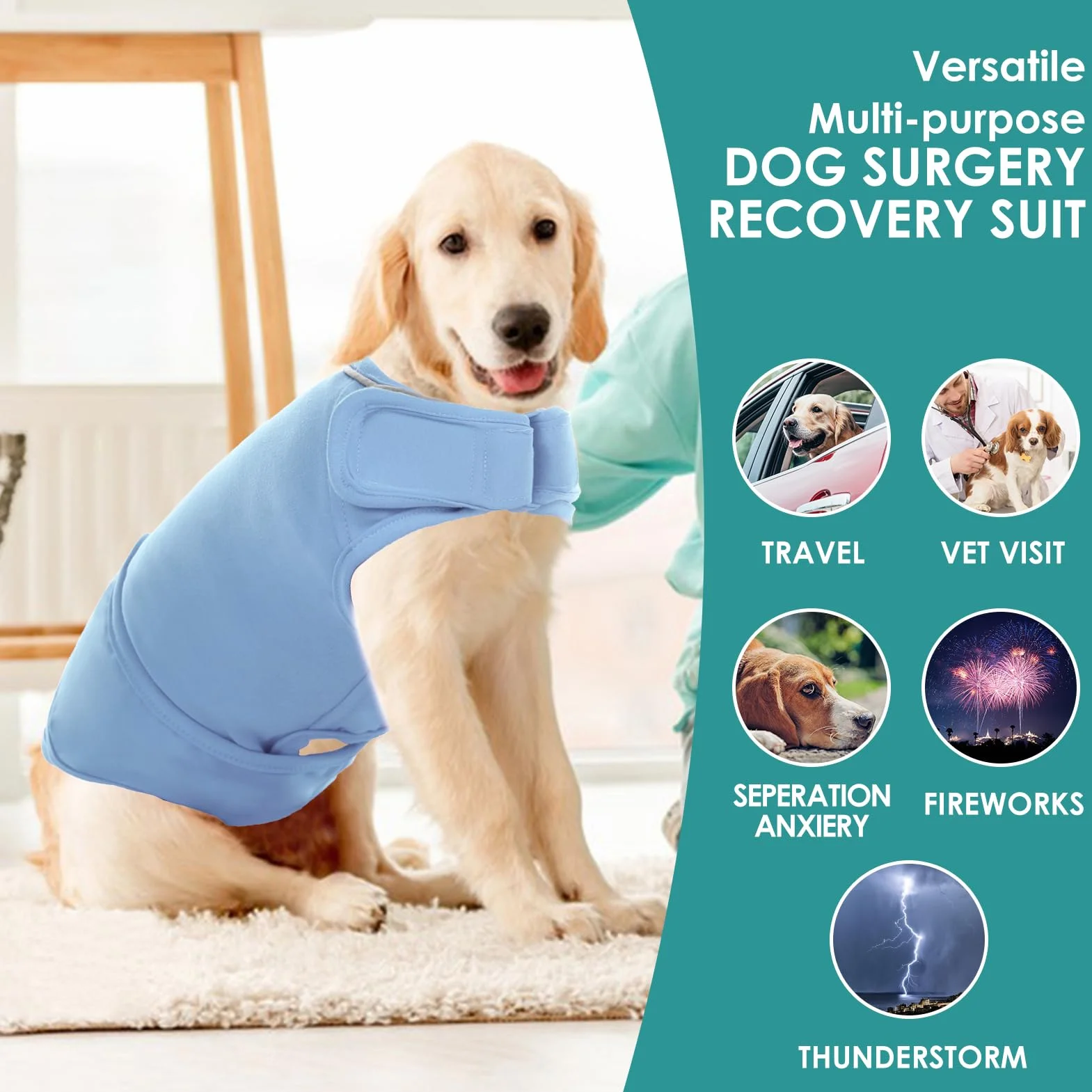 AOFITEE Cane Ansia Gilet Cappotto Thunderstorm Soft Dog Thunder Jacket Calmante Strisce Riflettenti Traspirante Relief Piccola Media