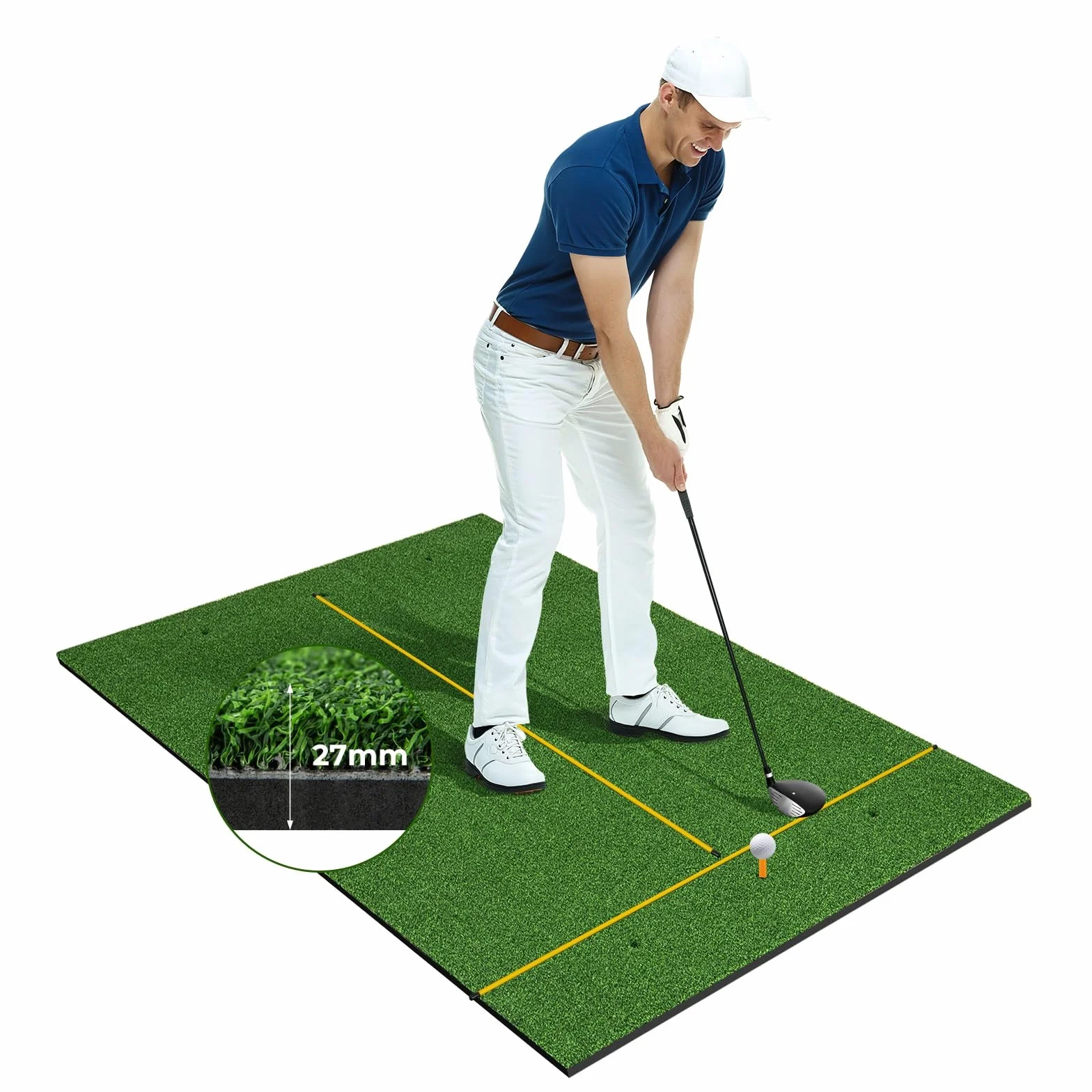 COSTWAY Tappetino da Allenamento Golf, Tappetino da Allenamento 3-in-1 con Erba Sintetica, 2 Punte da Golf, 2 Astine di Allineamento, Fori Preforati per le Punte, per Uomini e Donne