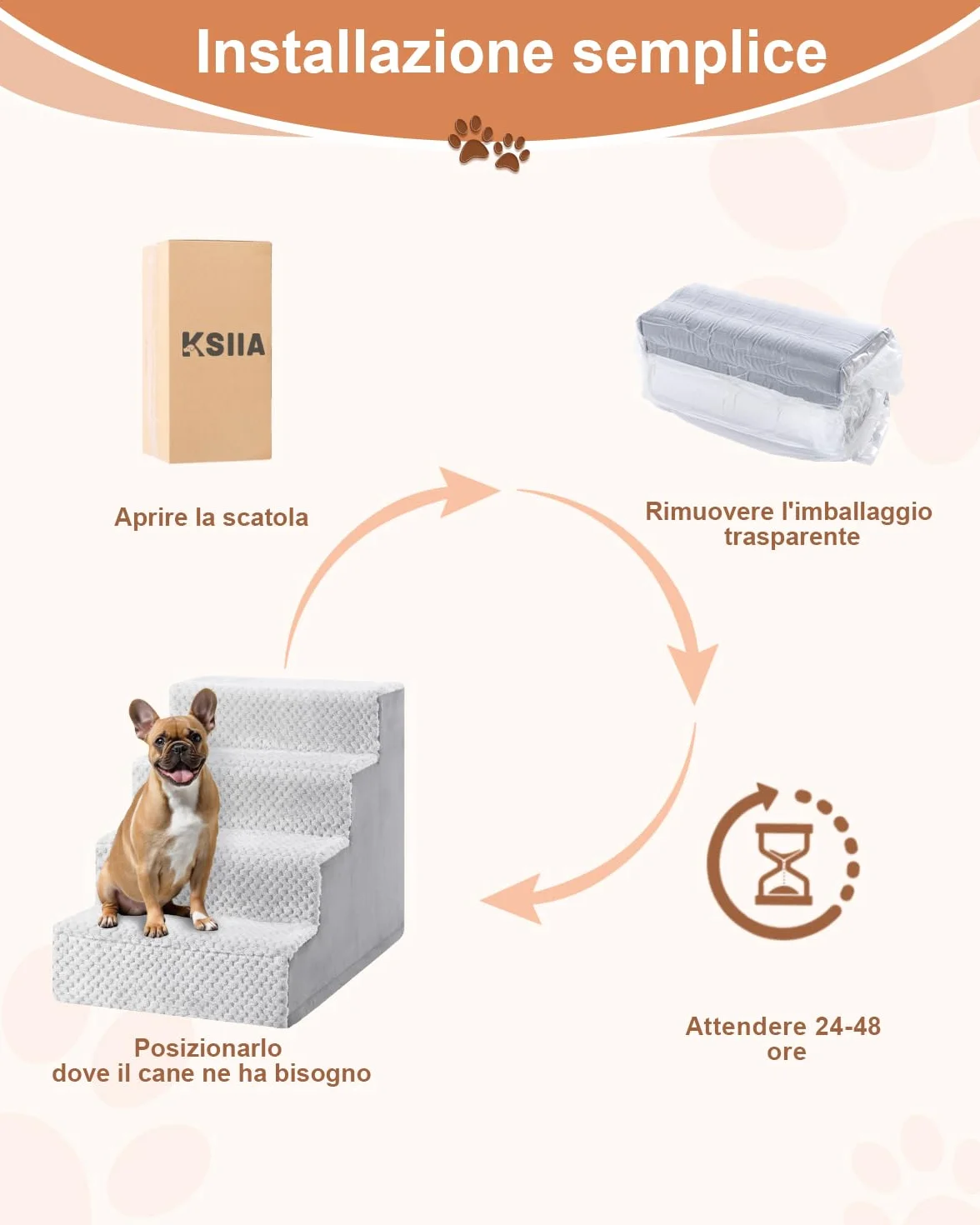 Scala per cani di piccola taglia alta 44 cm con rivestimento lavabile rimovibile antiscivolo per letto divano grigio