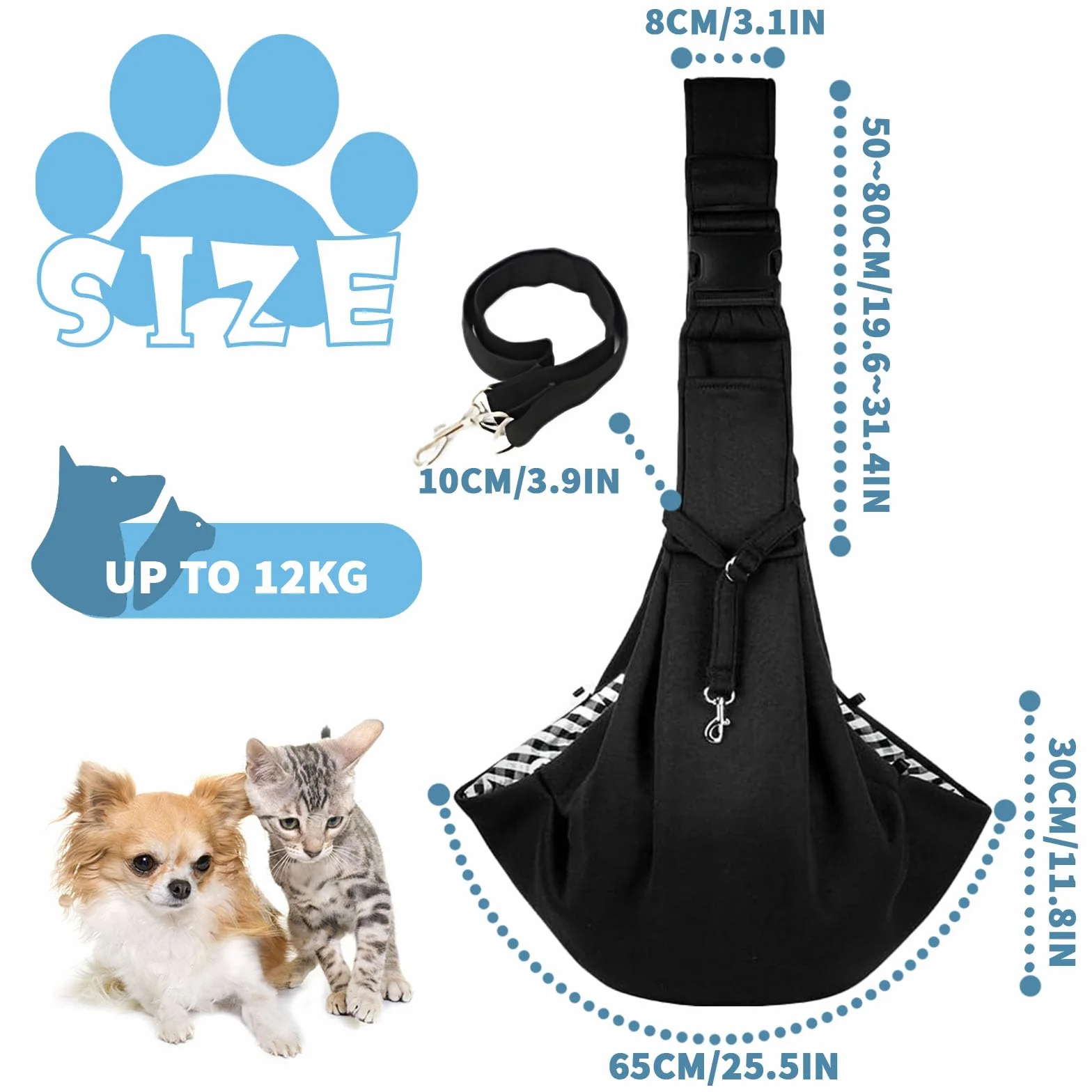 ACTOYS Borsa a Tracolla Regolabile e Reversibile per Animali Domestici, Trasportino Portatile da Viaggio per Cani da Passeggio (Nero)