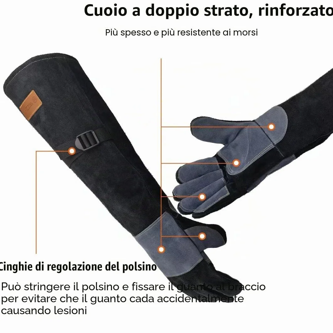 WZQH 60 CM/23,6 Pollici, Guanti per il Trattamento di Animali in Pelle, per Prendere Gatto, Addestramento Cane. Guanto Anti Morso per Gatti, Cani, Uccelli, Aquile, Serpenti. antigraffio