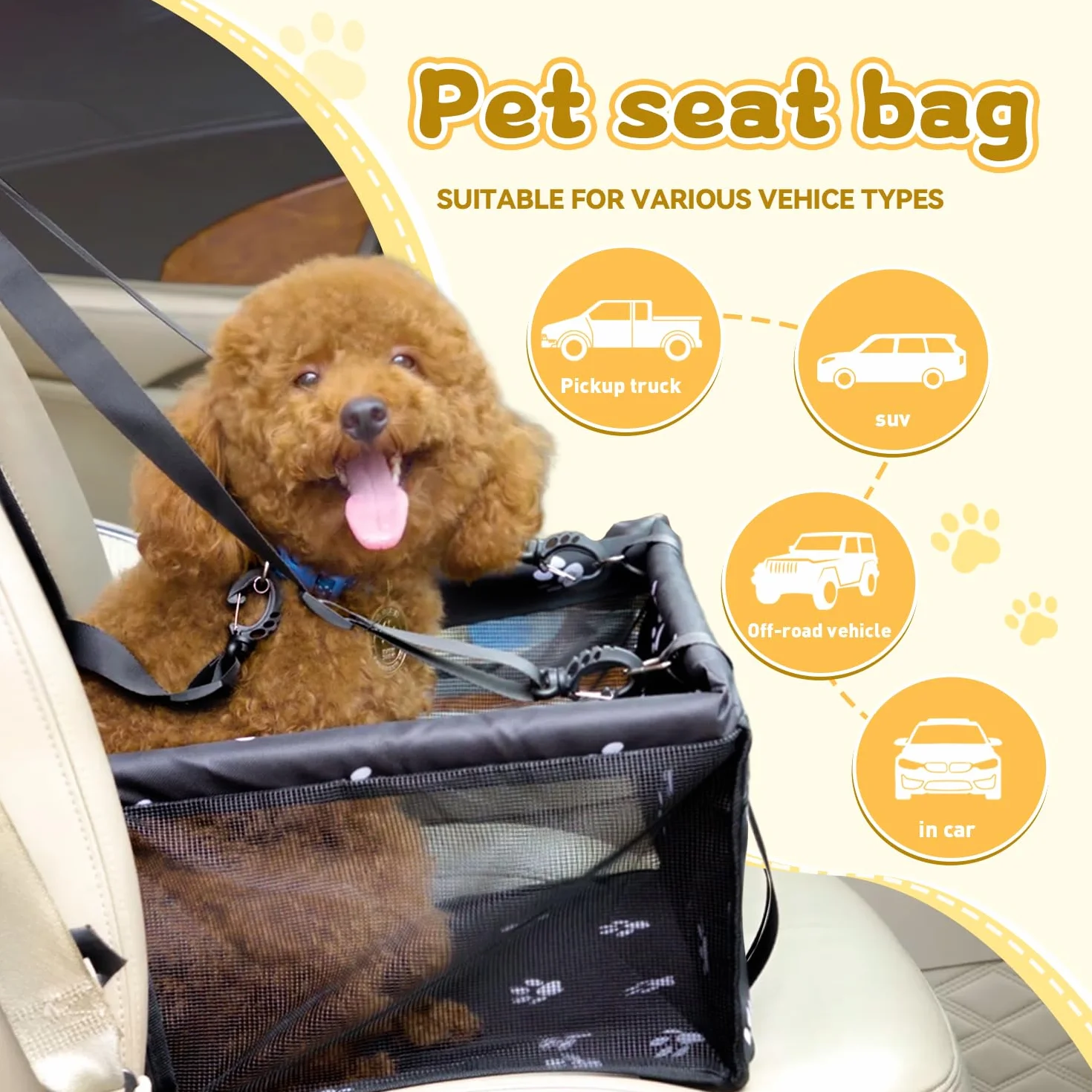 Flagest Seggiolino auto per cani Oxford traspirante lavabile pieghevole 40 x 32 x 24 cm