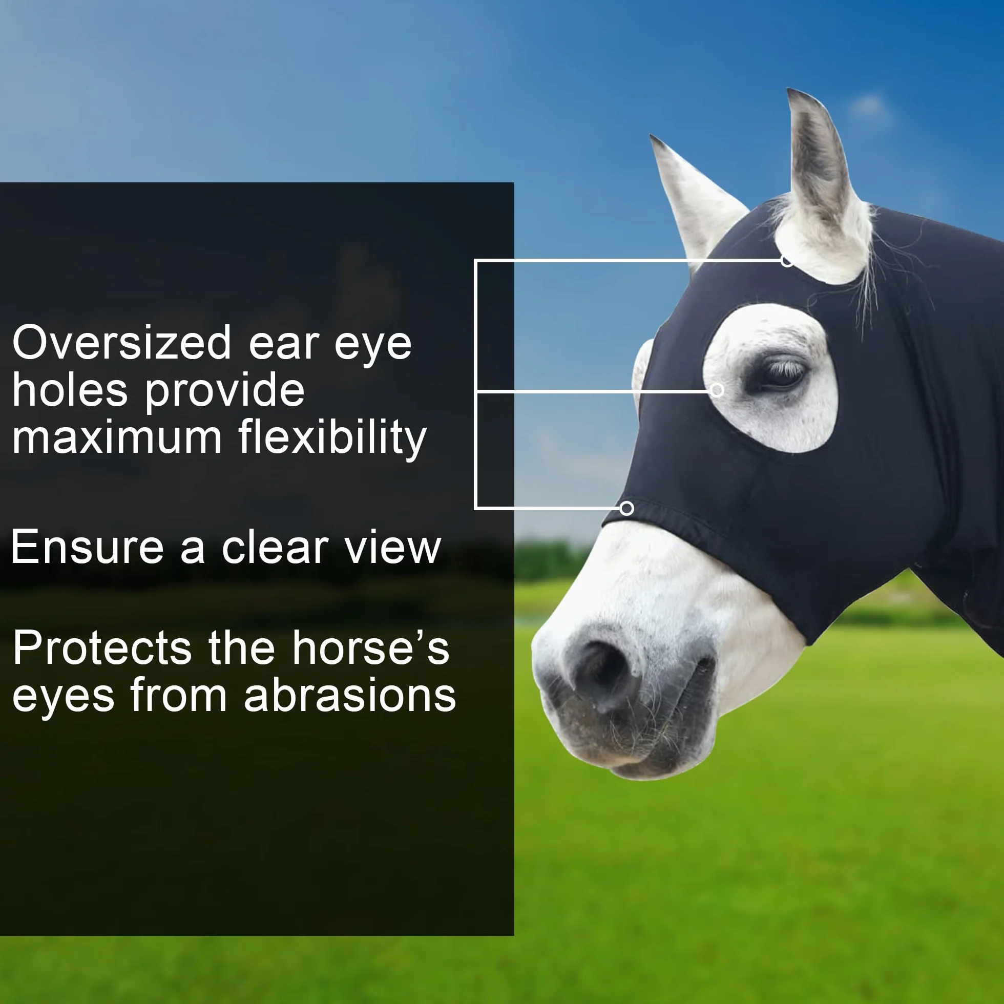 Cappottino da cavallo in tessuto Lycra elasticizzato con cerniera rinforzata e chiusura in velcro regolabile, cappuccio testa di cavallo con copertura integrale per il collo, nero, XXL