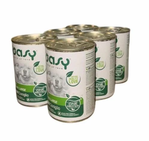Oasy cane patè Grainfree Monoproteico gusto CONIGLIO | 6 lattine da 400 grammi l'una.