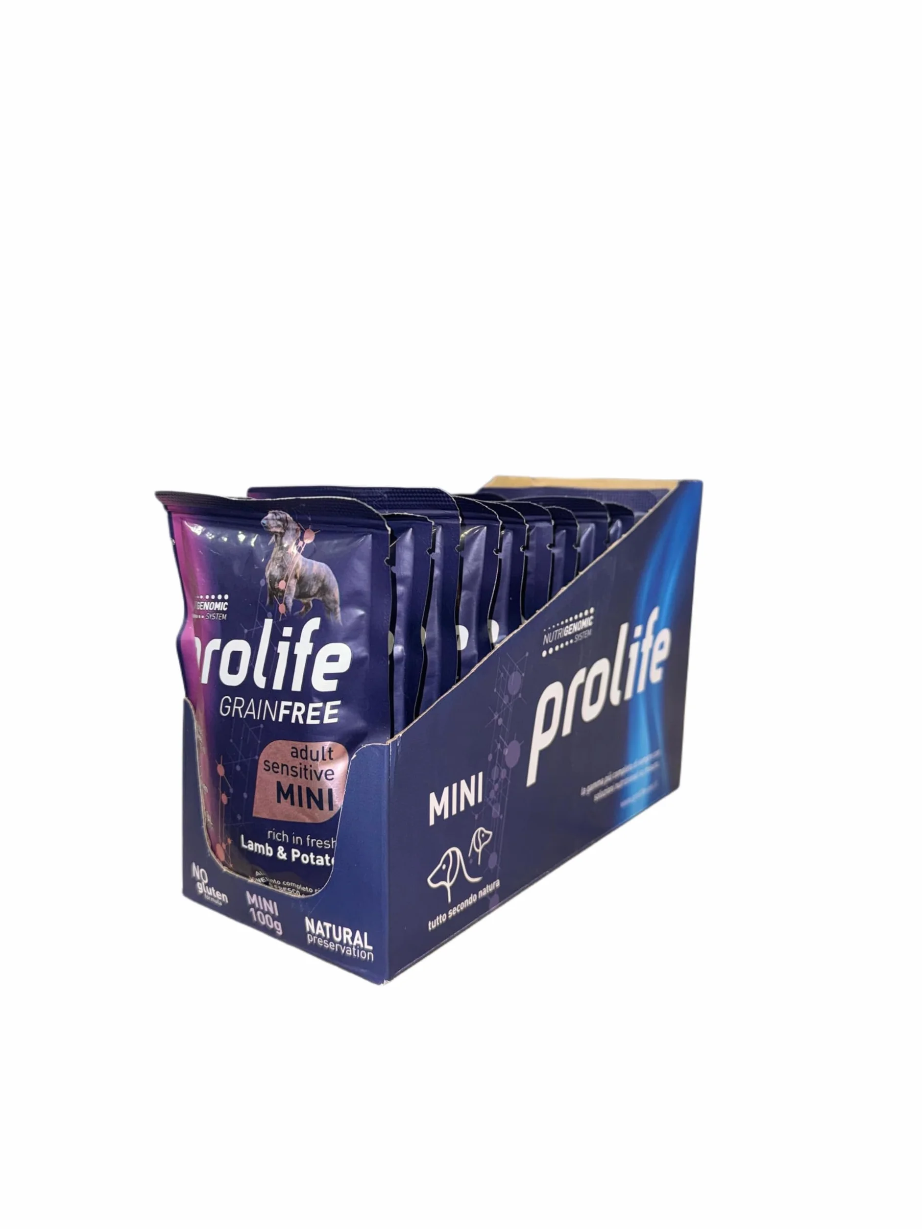 Prolife umido cane monoproteico sensitive grainfree (senza cereali) adult mini AGNELLO e PATATE | 12 bustine da 100 grammi l'una.