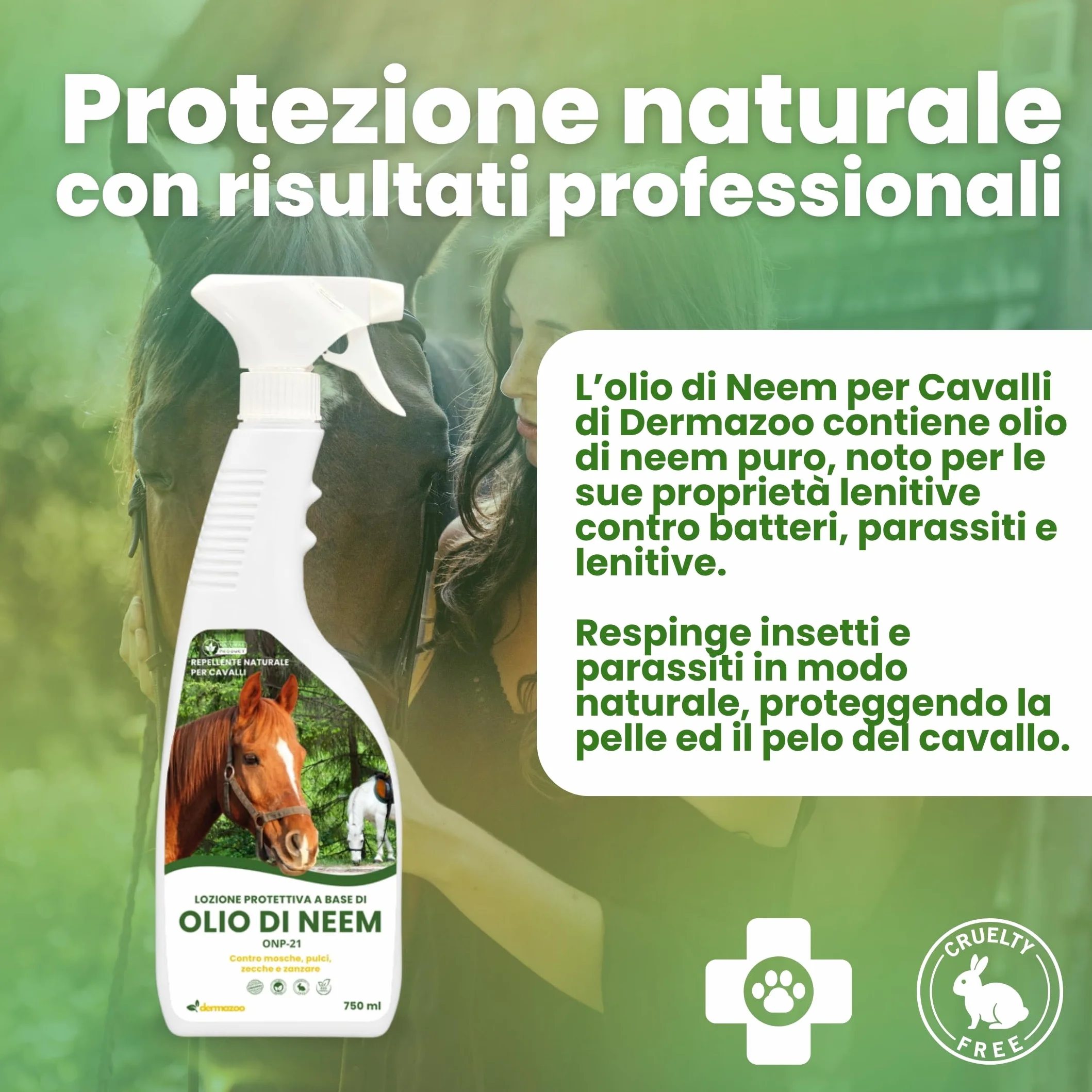 Dermazoo Olio di Neem per Cavalli ONP-21 Repellente Antipulci 2 x 750ml Spray Antizanzare