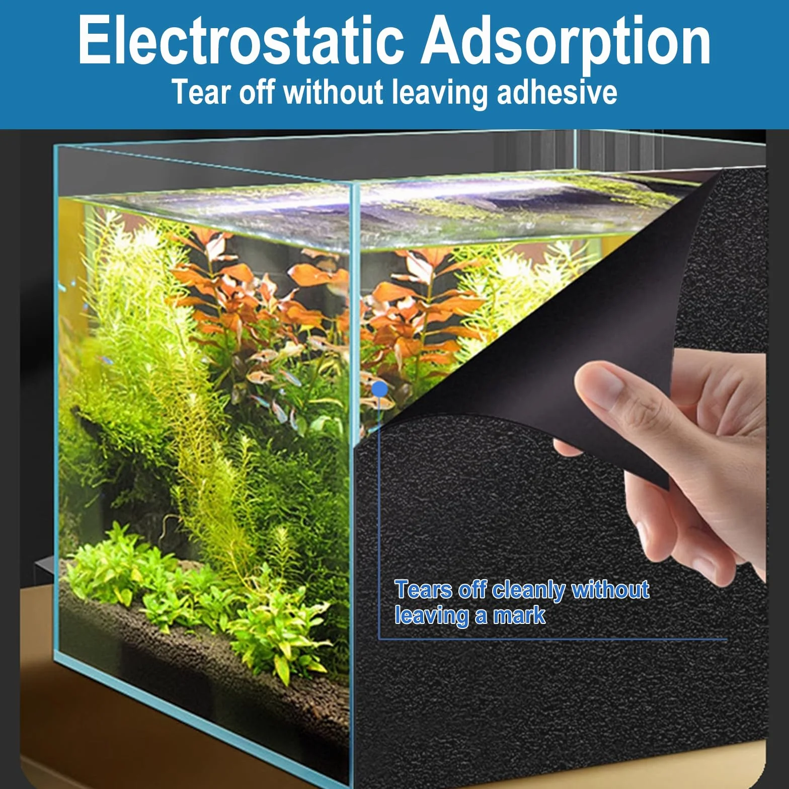 Sfondo Acquario - Acquario Sfondo Nero - Adatto per La Maggior Parte delle Dimensioni Dell'Acquario Standard, Basta Strappare L'Adesivo Incluso E Incollarlo Rapidamente