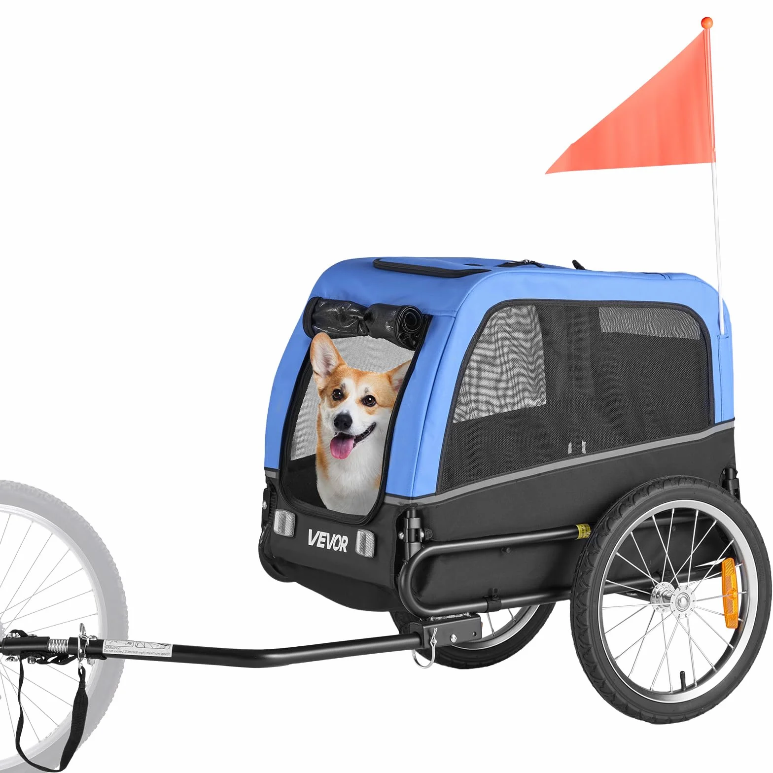 VEVOR Rimorchio per Bici per Cani, Supporta Fino a 30 kg, Carrello Portabici, Telaio Pieghevole con Ruota a Sgancio Rapido, Attacco Universale per Bicicletta, Riflettore, Bandiera Guinzaglio Interno