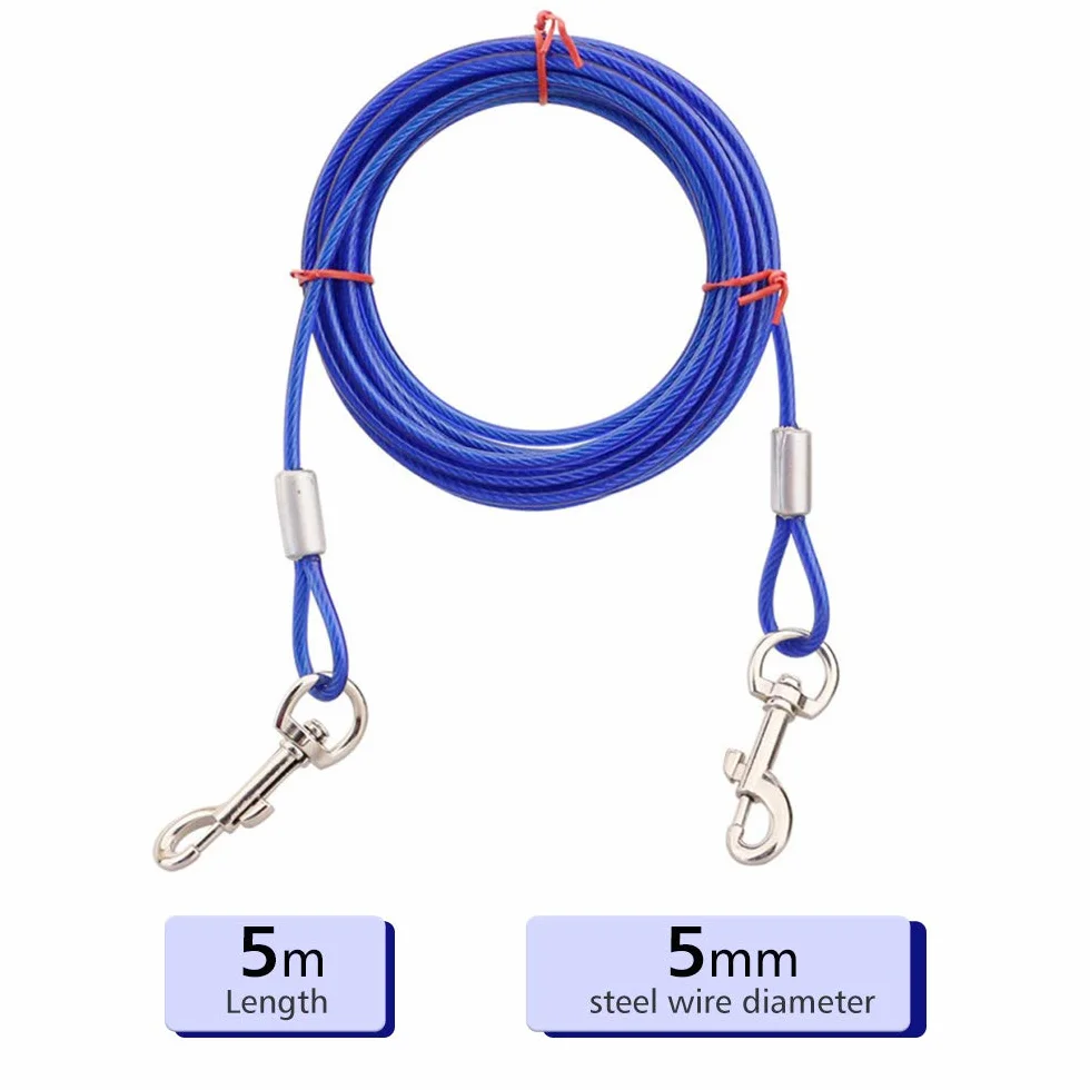 Cavo di collegamento per cani con ganci in metallo resistente, in acciaio inossidabile, copertura in PVC, per esterni, cortile, campeggio