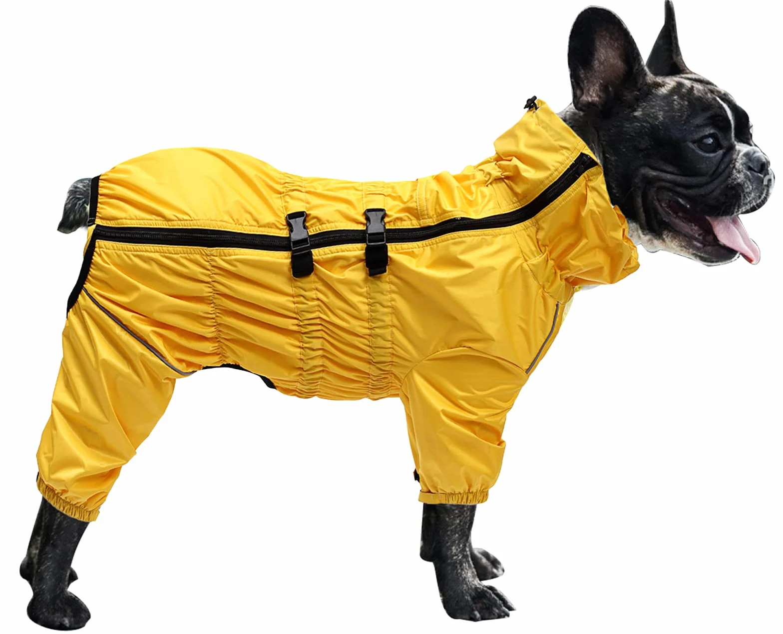 MOREZI Impermeabile per cani a collo alto, cappotto per cani impermeabile a quattro zampe, cerniera posteriore e polsini elastici, facili da indossare e da togliere e comodi da indossare-Giallo-S