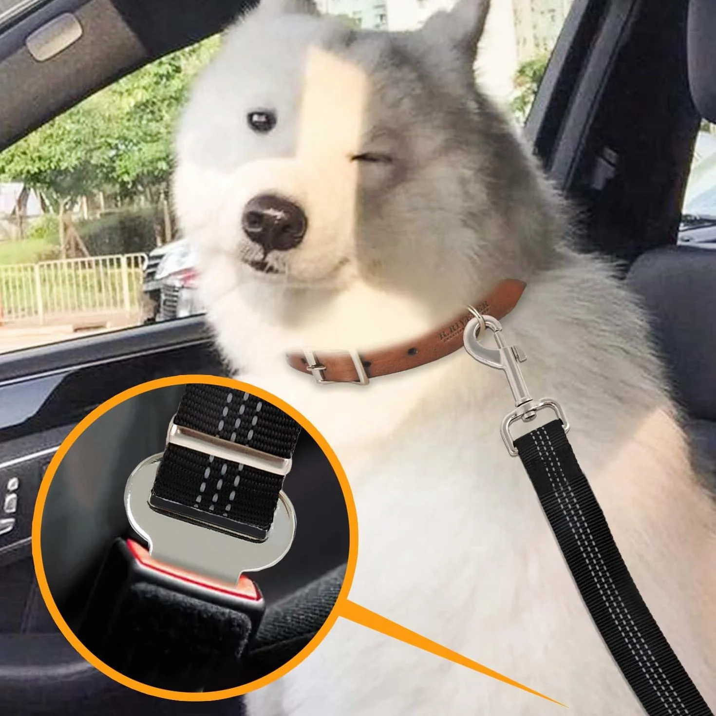 AiTodos - Cintura di sicurezza per cani, regolabile da 50 a 85 cm, con imbottitura elastica, riflettente, colore nero