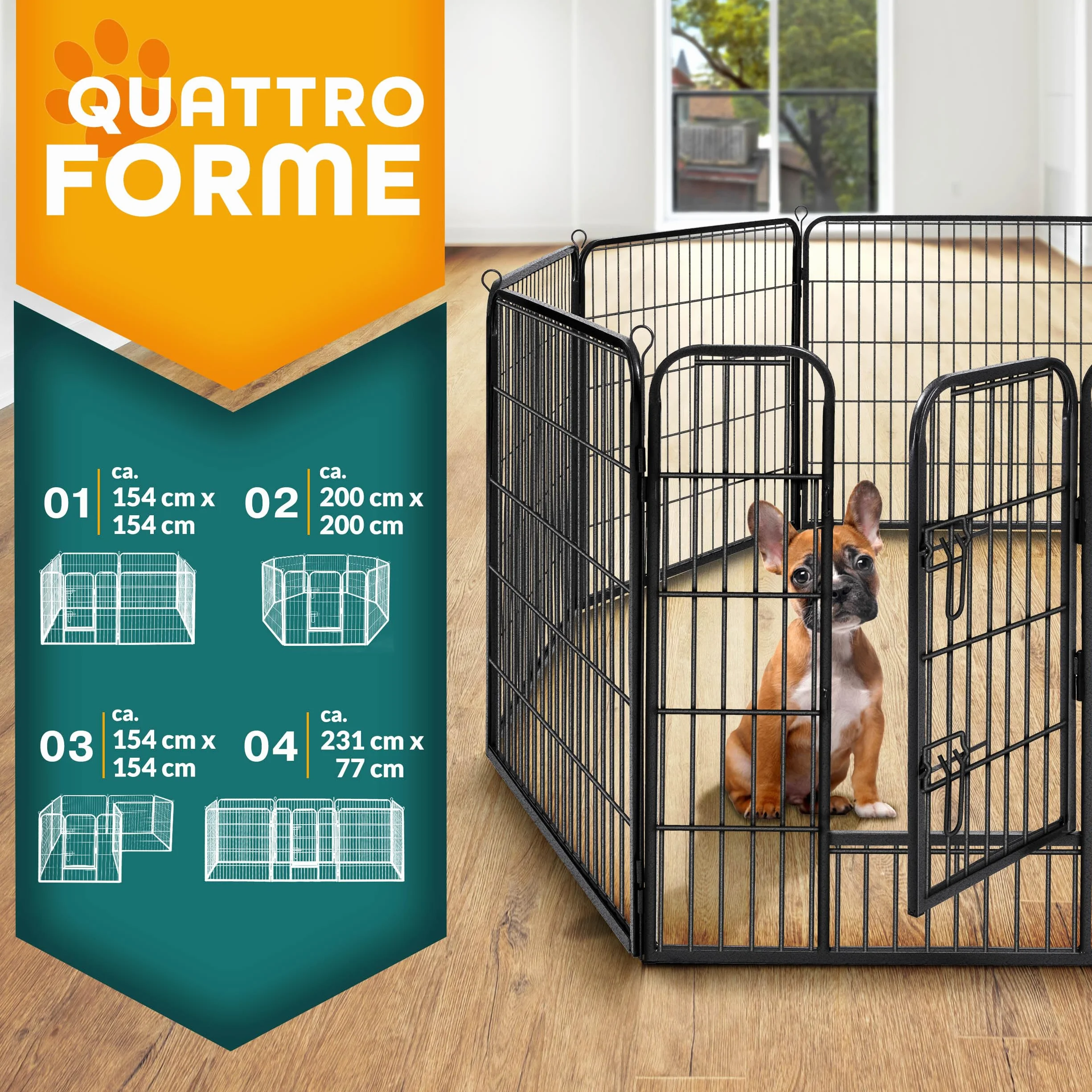 TRESKO® Recinzione Recinto 80 cm per Cani, Gabbia per Cuccioli con 8 picchetti inclusi, Box in Metallo Robusto (77 x 60 cm)