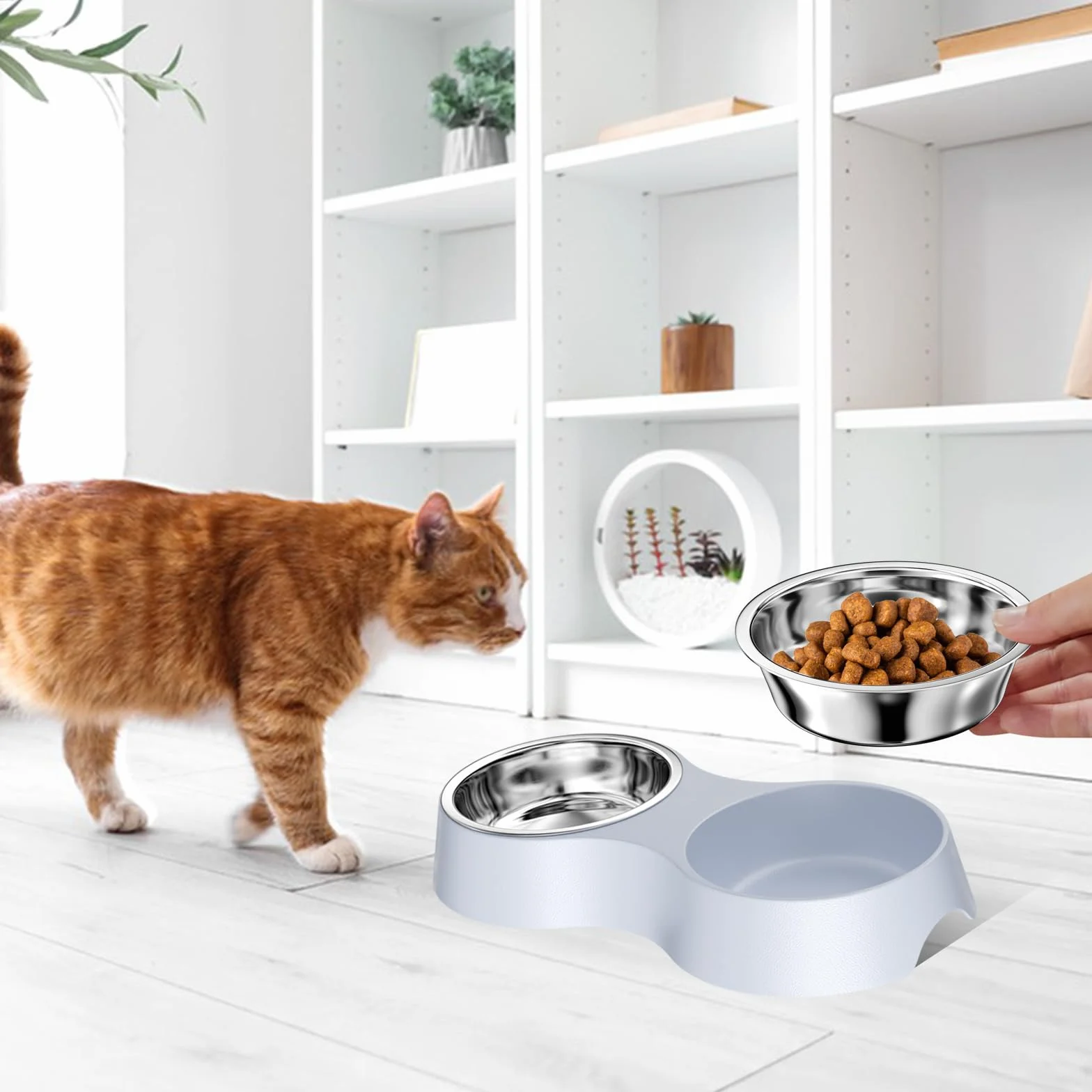 Set di 2 Ciotole per Cani, Ciotole per Gatti Grigio Ciotola per Gatti con Tappetino Antiscivolo Ciotole per Rialzate Acciaio Inossidabile, Ciotola Gatto per Cani Piccoli,Gattini