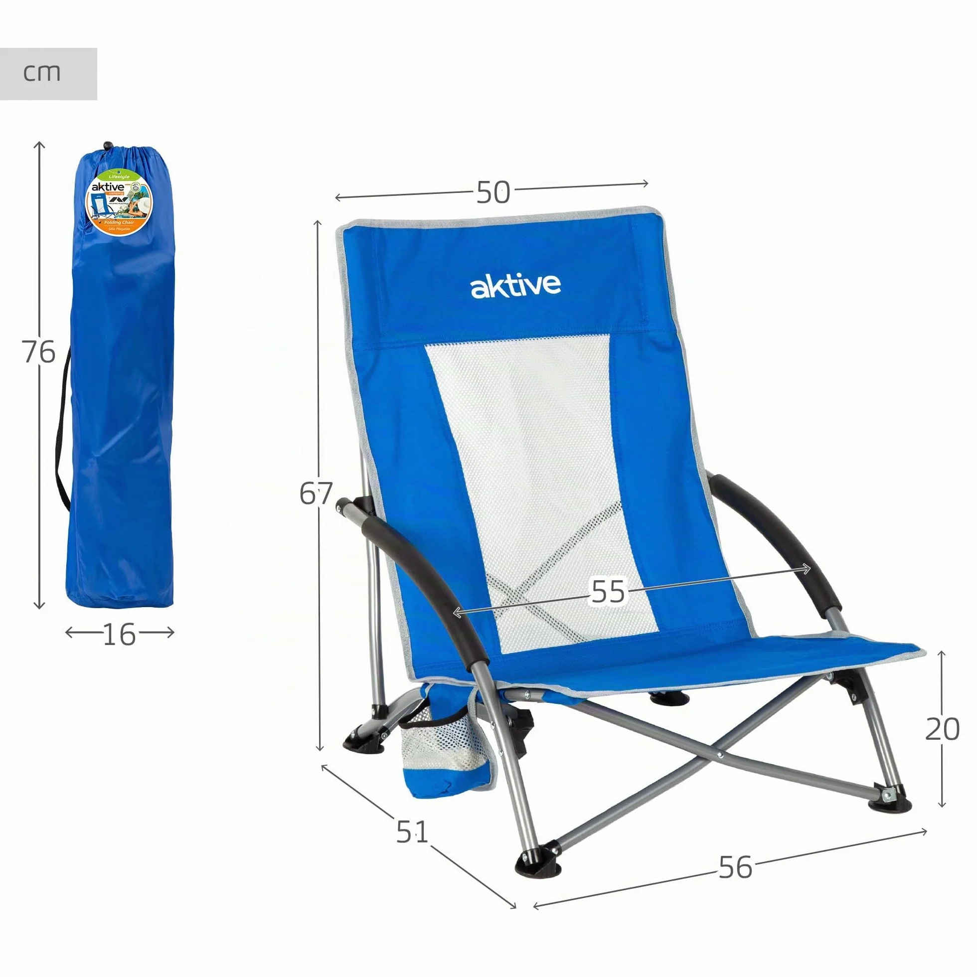 AKTIVE Sedia da spiaggia pieghevole in poliestere e acciaio Blu 50x51x67 cm 110 kg