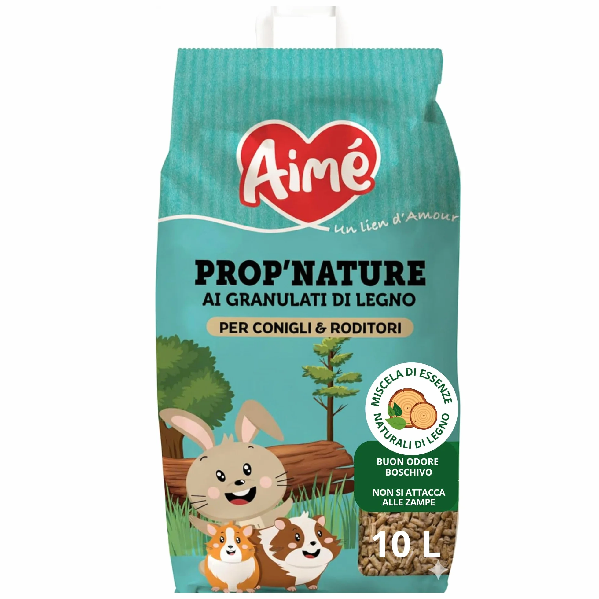 Aimé - Lettiera animali di piccola taglia, lettiera coniglio, lettiera criceto e altri - PROP'Nature 10 L - Lettiera in pellet biodegradabile e super assorbente (l'imballaggio può variare)