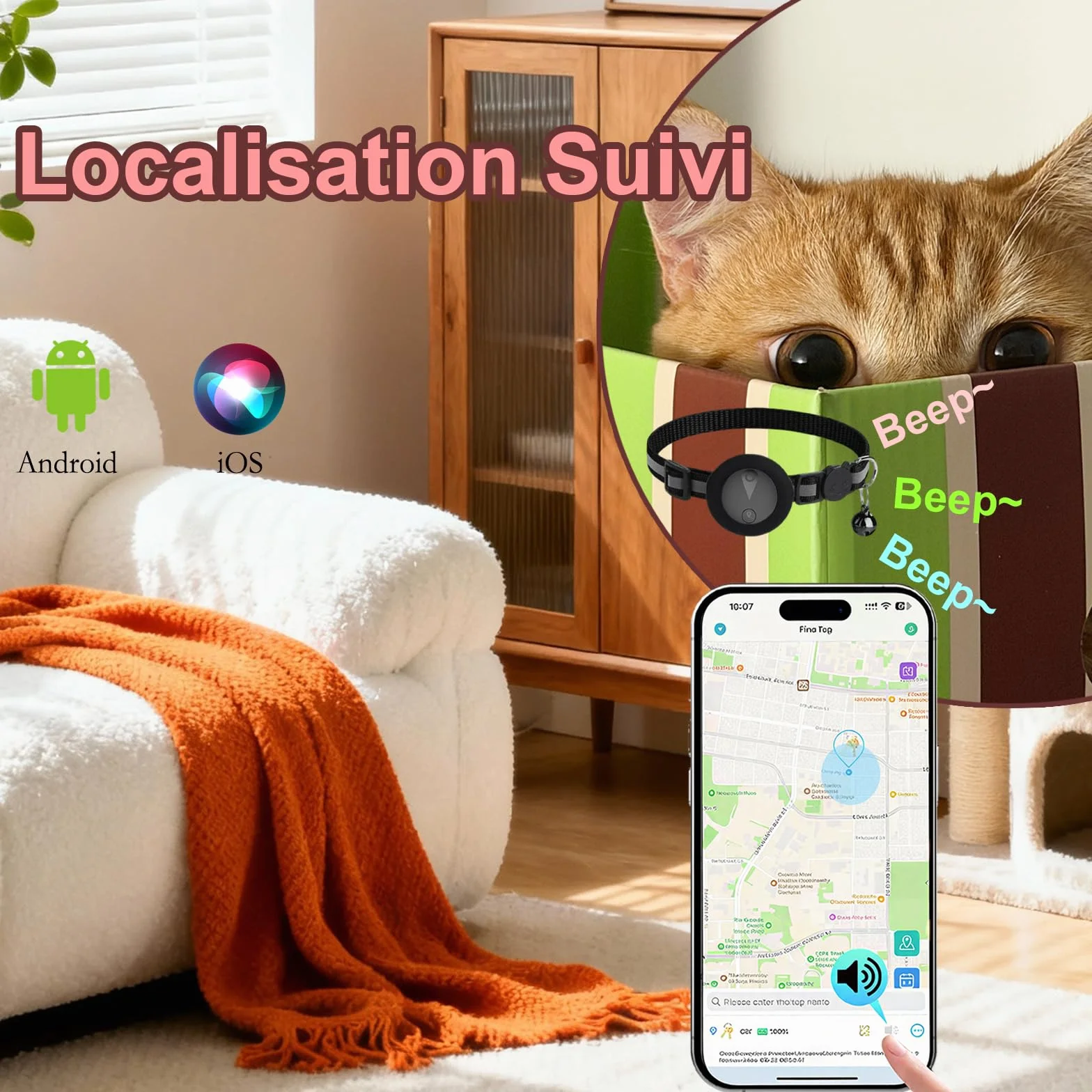Collare GPS per Gatti Compatibile con Sistemi iOS e Android GPS per Cani Riproduzione Della Cronologia dei Tracciati (7 giorni) Localizzatore GPS Cani Tracciamento Impermeabile (IP67) -Nero Pieno