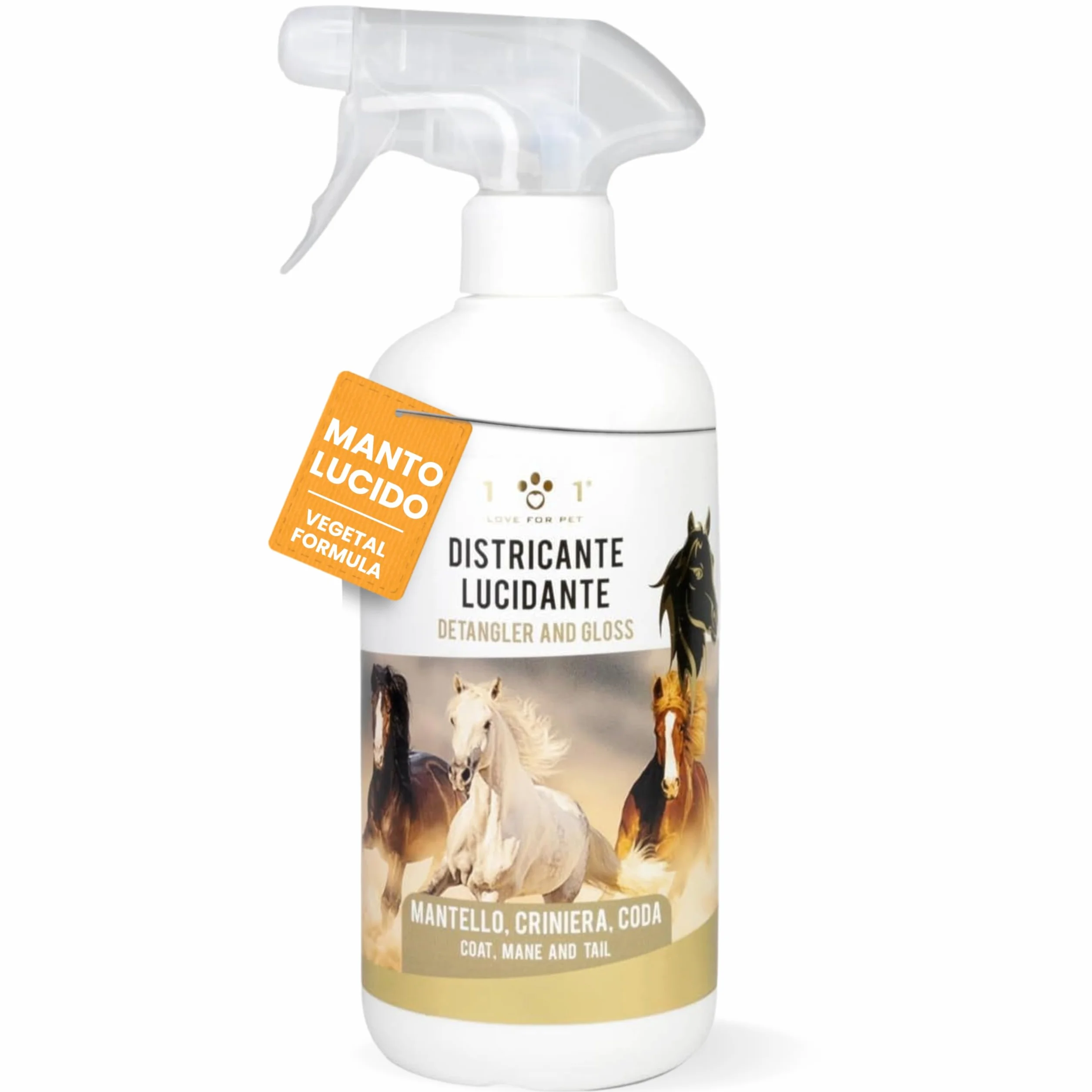 Districante Cavalli Spray Naturale 750 ml Lucidante e Detergente Vegetale per Manto, Criniera e Coda Districante per Cavalli Non Unge, Effetto Shine, Cruelty Free
