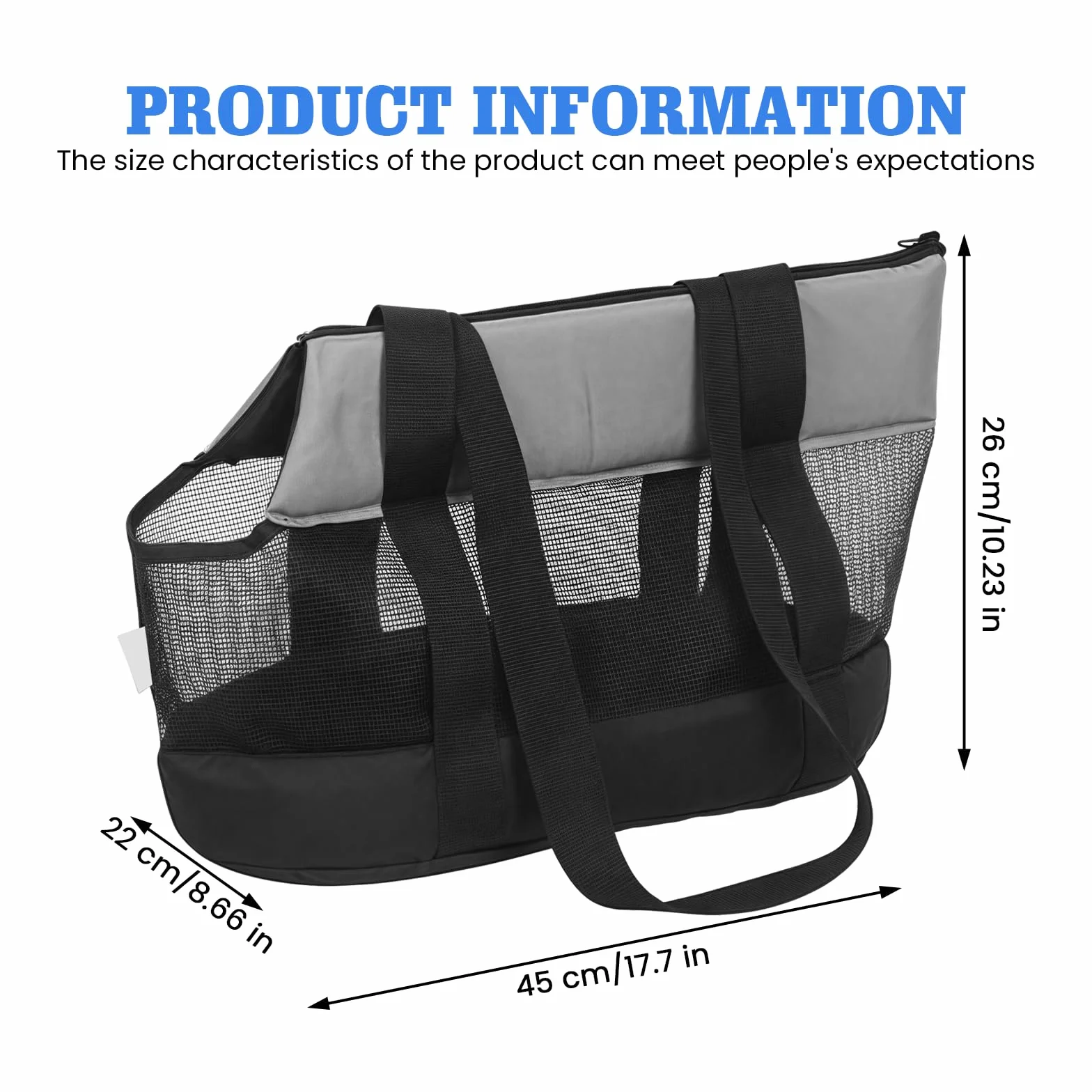 Borsa a tracolla per cani traspirante nero piccola media gatto