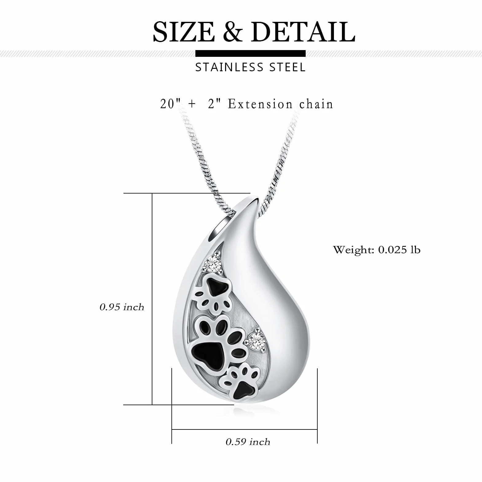 Zampa di animali domestici stampa teardrop urna collana per cenere per cane/gatto cenere ciondolo per cremazione gioielli commemorativi per donne e uomini
