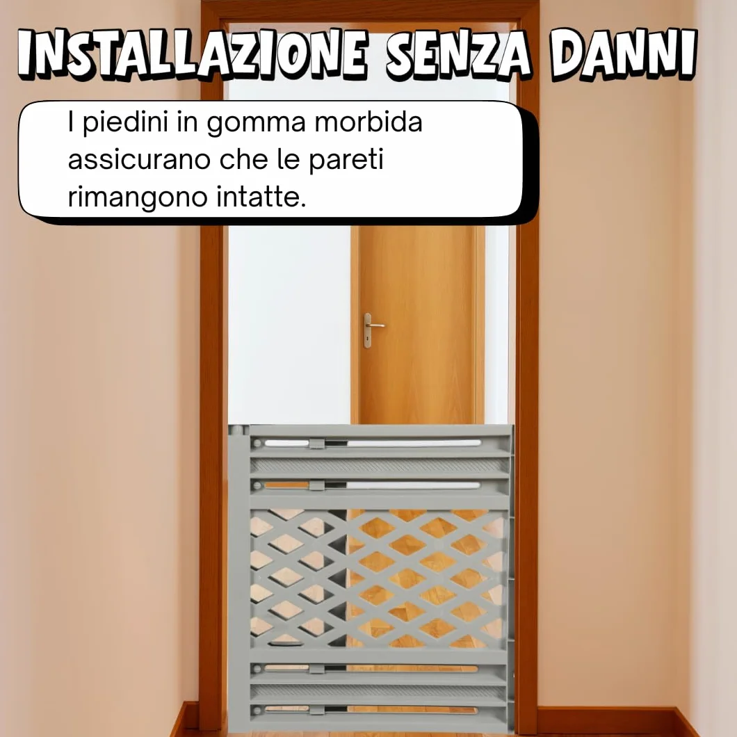 Acquaverde Cancelletto Estensibile per Cani e Gatti da Interno Plastica Grigia con Sistema di Chiusura 106x68,8x5 cm