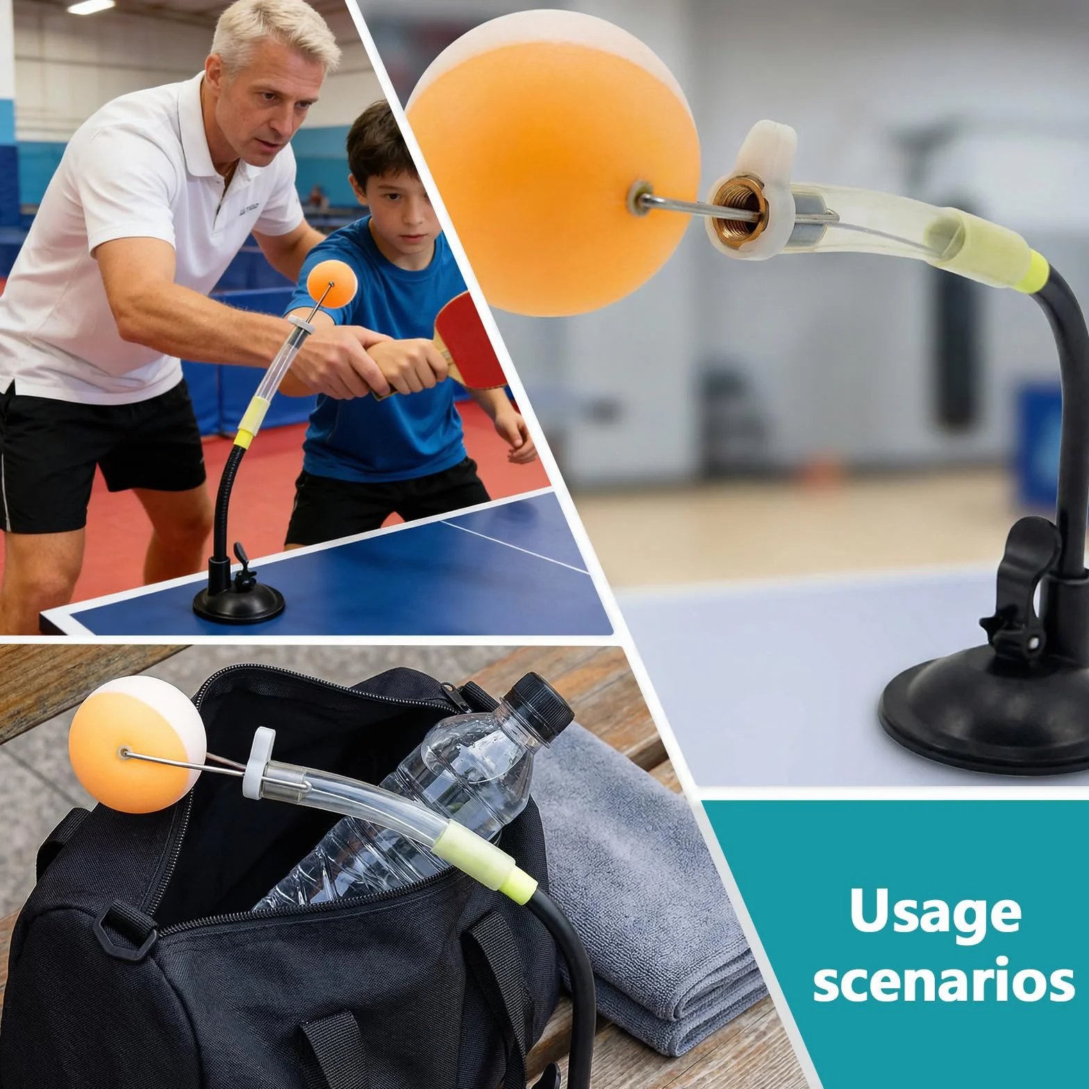 BAIFULAI Pong Ball Trainer regolabile in PVC z 2 piłkami miedzianymi do treningu ping ponga