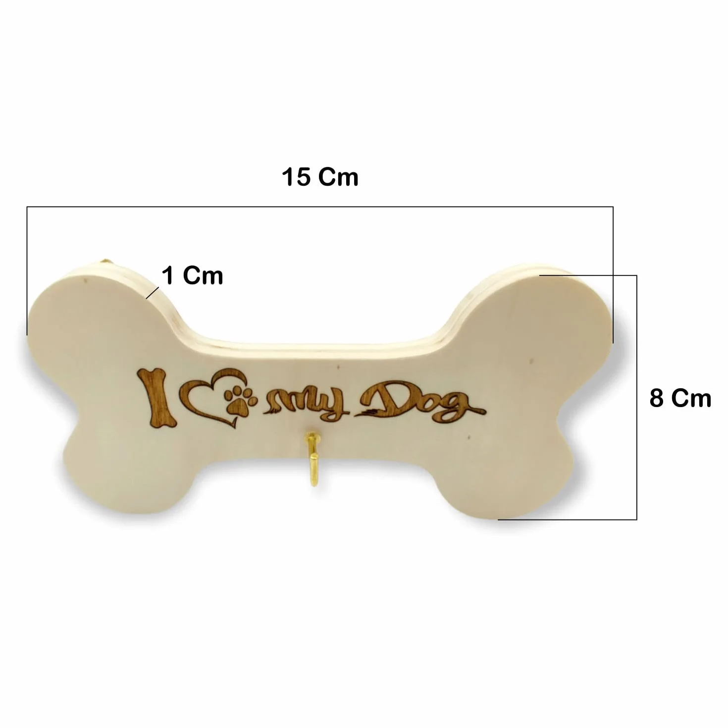 Porta guinzaglio per cani in legno a forma di osso con incisione laser NM Idee Regalo (1-I Love My Dog)