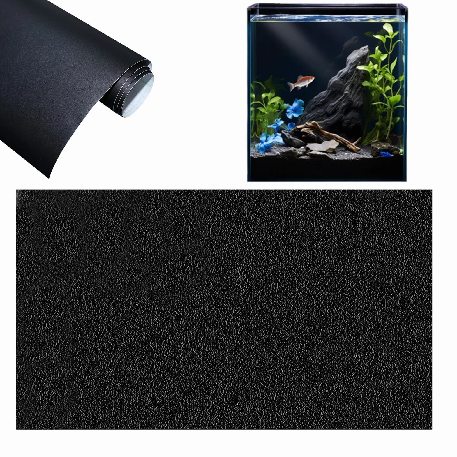 Sfondo statico per acquario, 40 x 200 cm, per acquario, sfondo nero