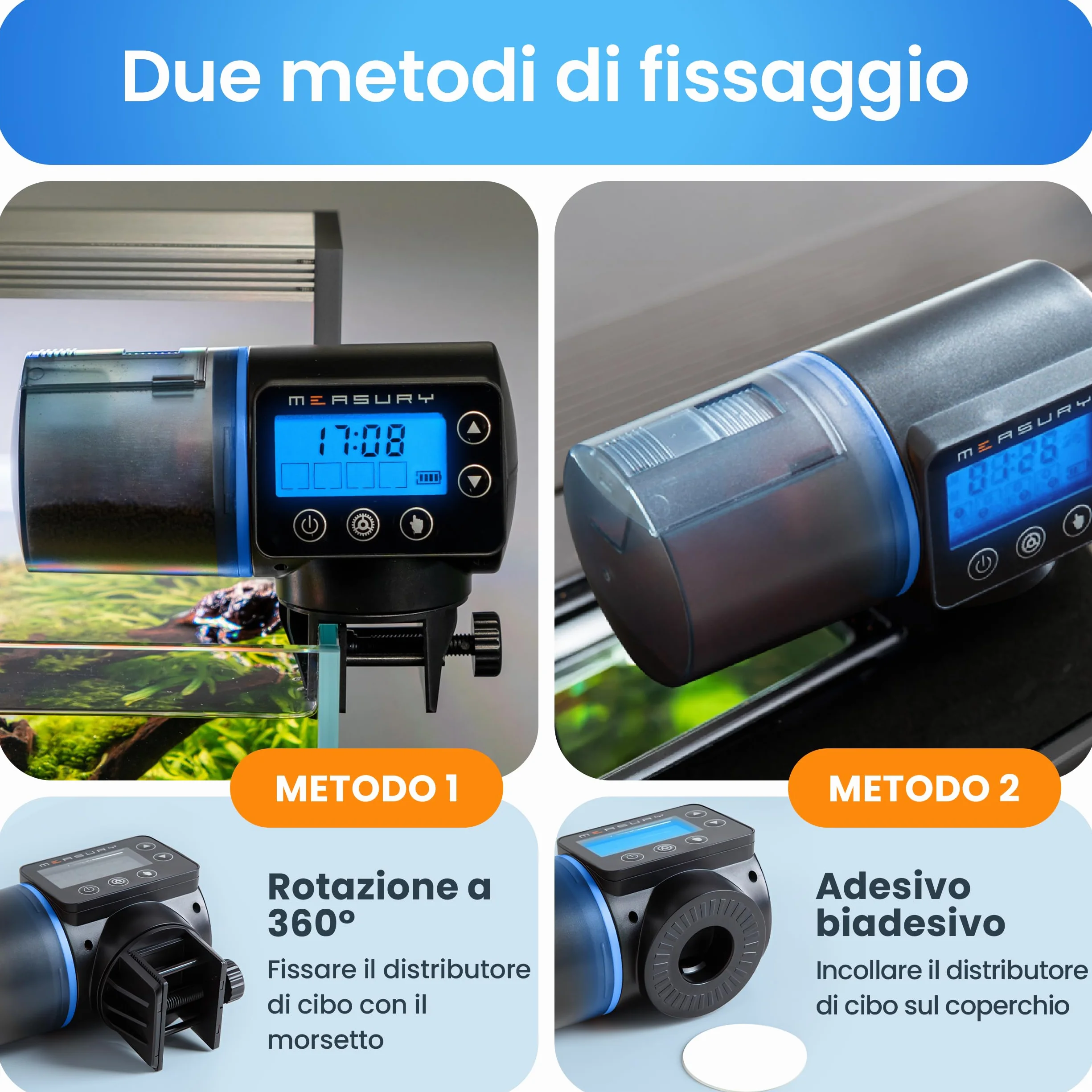 Mangiatoia automatica acquario di Measury, Dispenser mangime pesci automatico - fino a 4 volte al giorno, Distributore automatico cibo pesci
