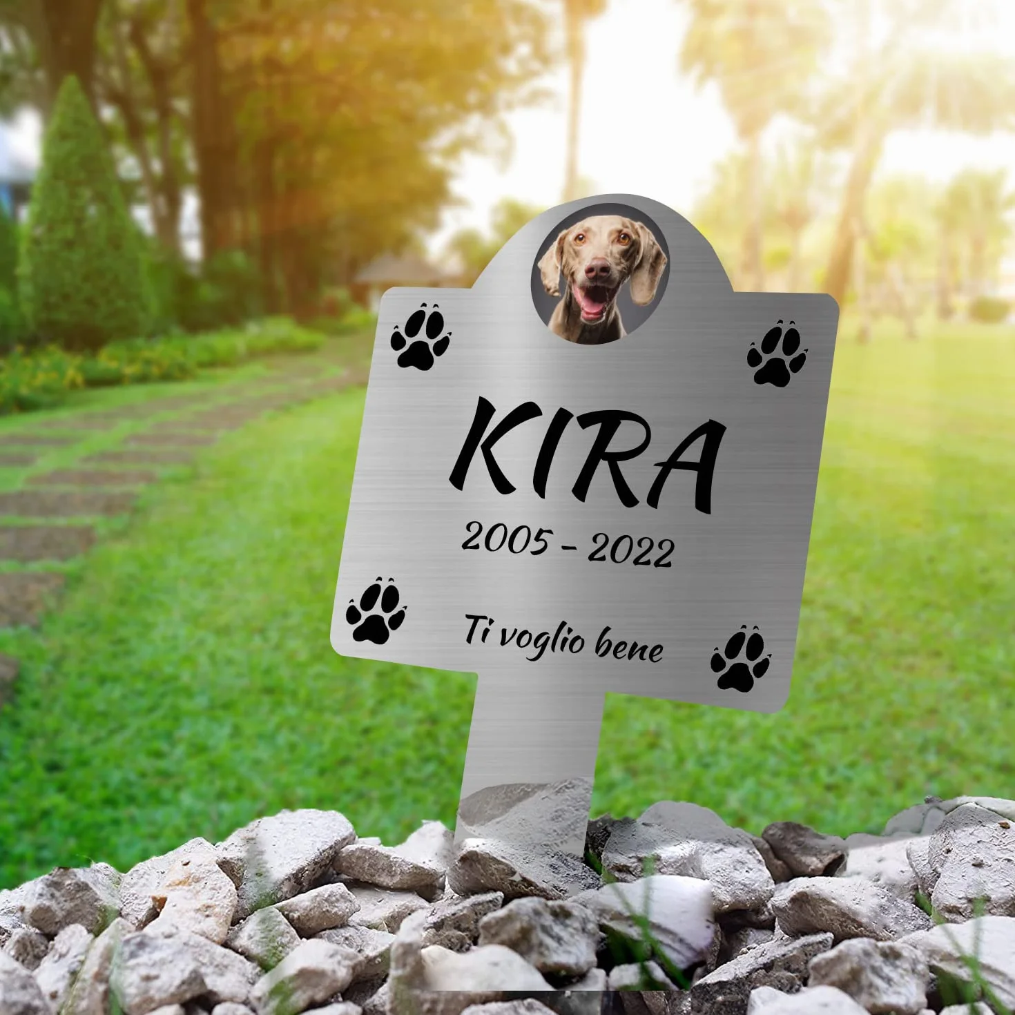 Targhetta commemorativa da Giardino per Animali Domestici Impermeabile 25x12 cm Argento