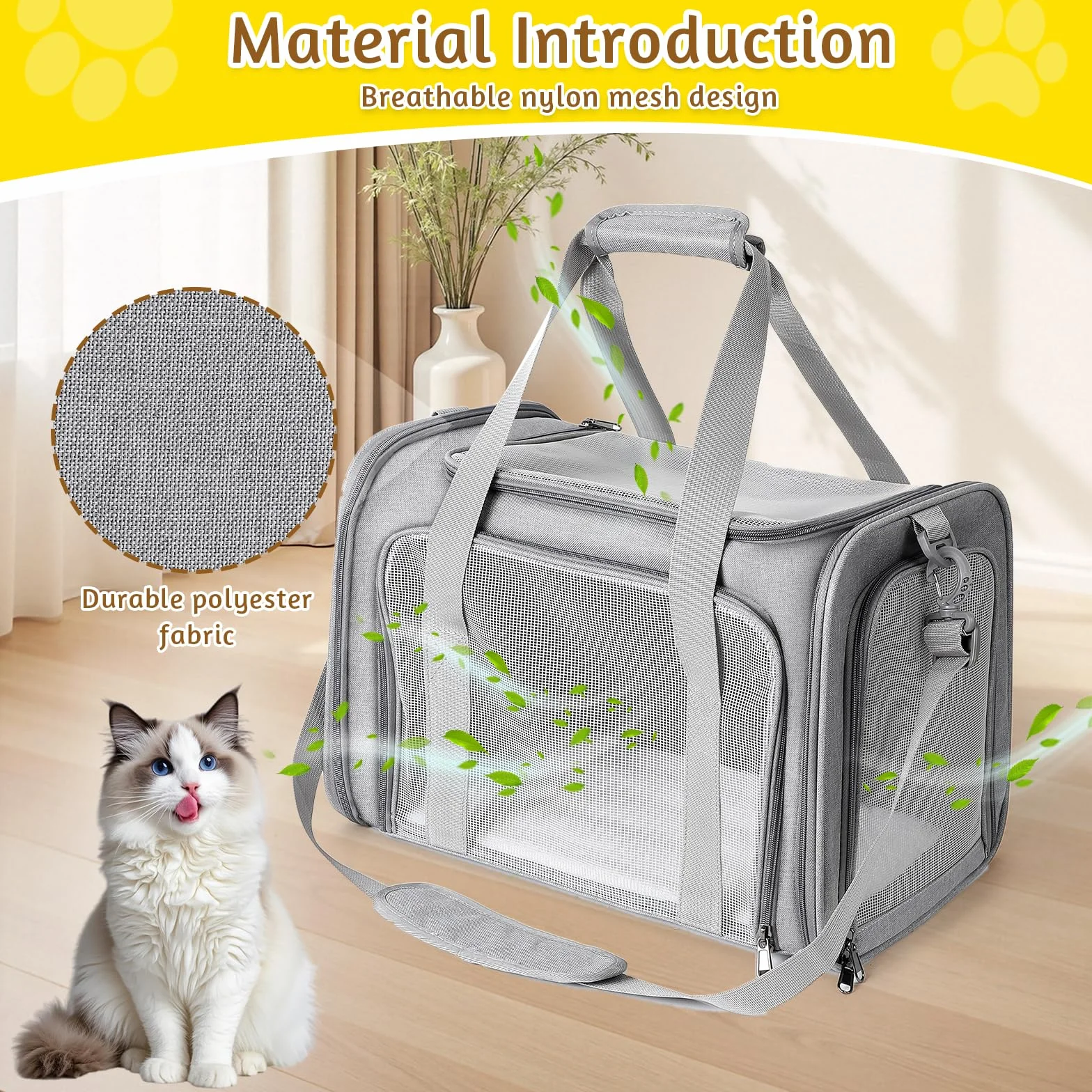 Borsa da Trasporto Traspirante Pieghevole per Gatto e Cane, Capacità 3-6 Kg, Media Taglia, per Viaggio in Aereo