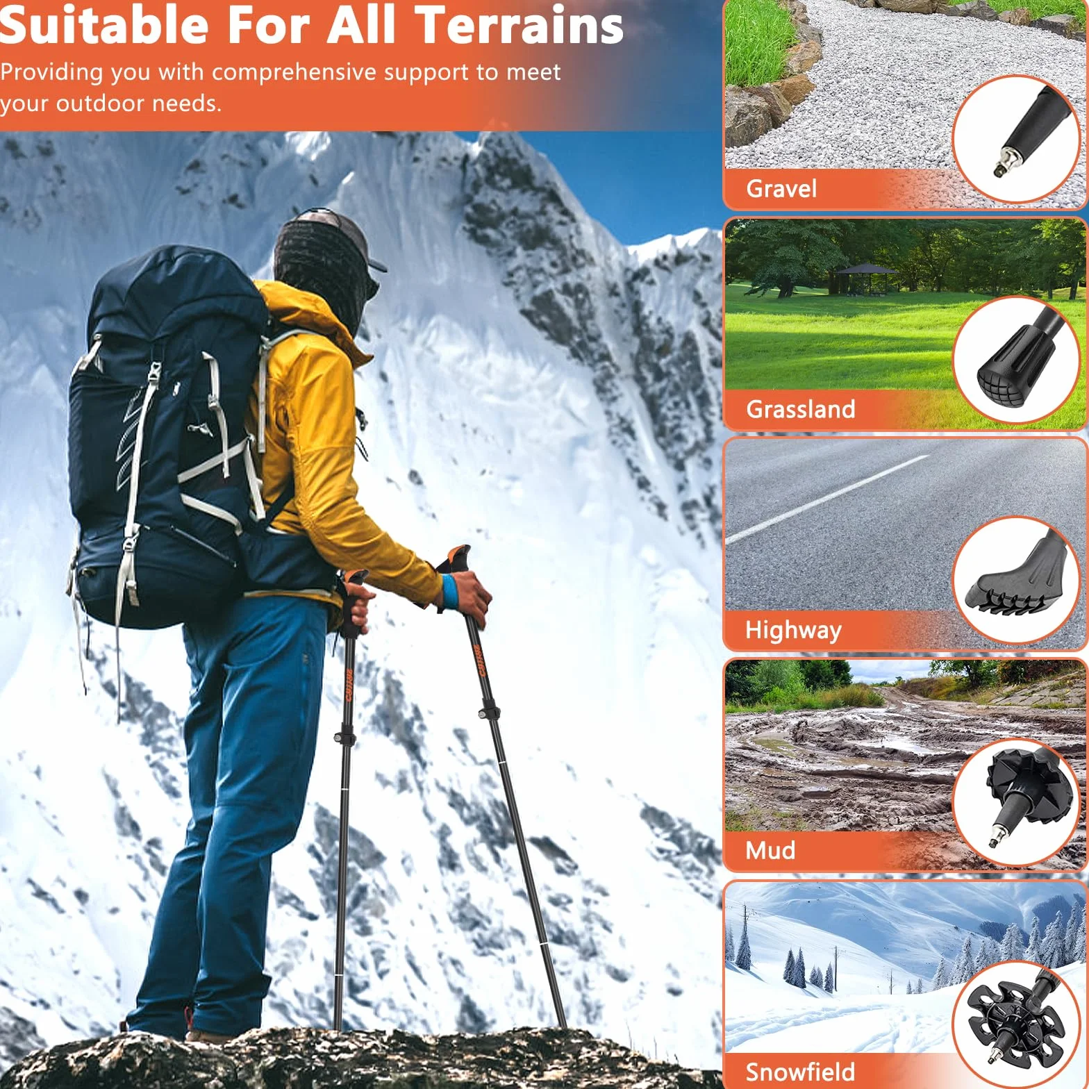 Bastoni Trekking Pieghevoli 2Pcs 7075 Alluminio 108-135 cm Regolabile per Escursionismo