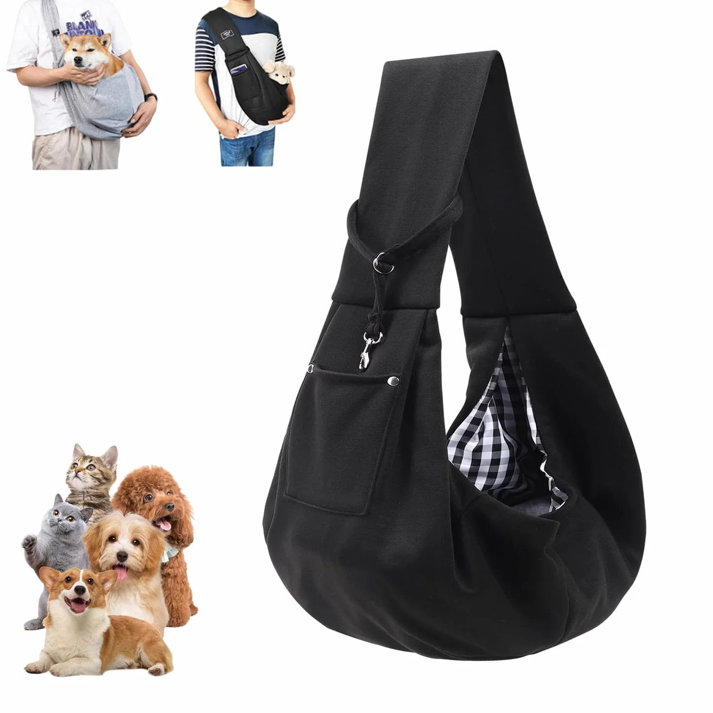 Borsa per cani fino a 10 kg, borsa portatile per cani regolabile, per piccoli animali domestici, per passeggiate e attività all'aperto (nero)
