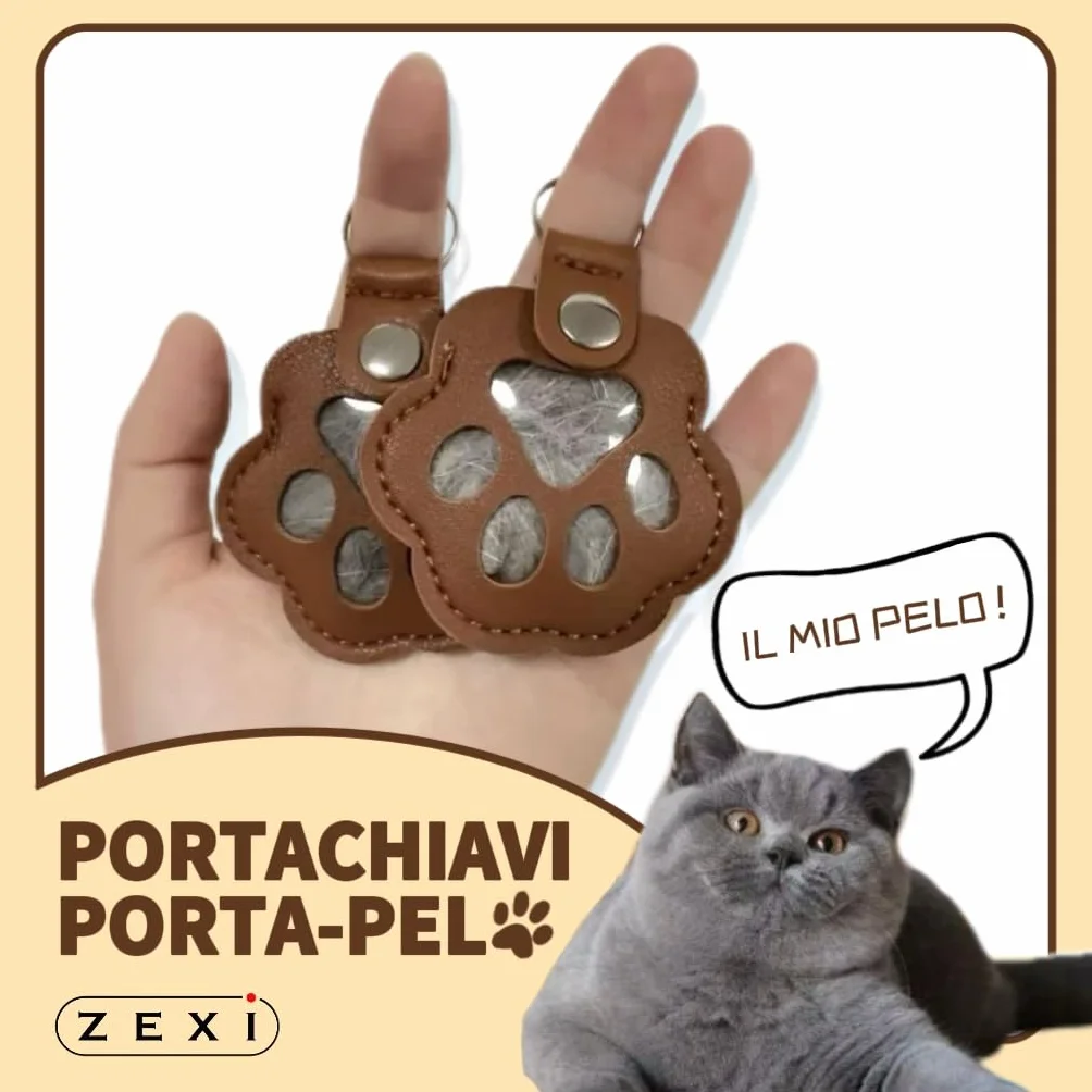 ZEXI 4 Portachiavi Raccogli Pelo per Cani e Gatti, Set da 4 Porta Pelo a Forma di Zampa per Pelo Animale, Accessorio per Cani Gatti, Pelle PU, Nero, Rosso, Marrone, Bianco
