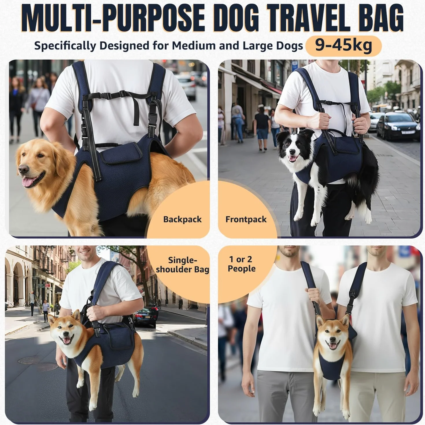 SlowTon Imbracatura per cani di grossa taglia - Trasportino a corpo intero con cinghie regolabili, zaino di supporto traspirante per cani anziani
