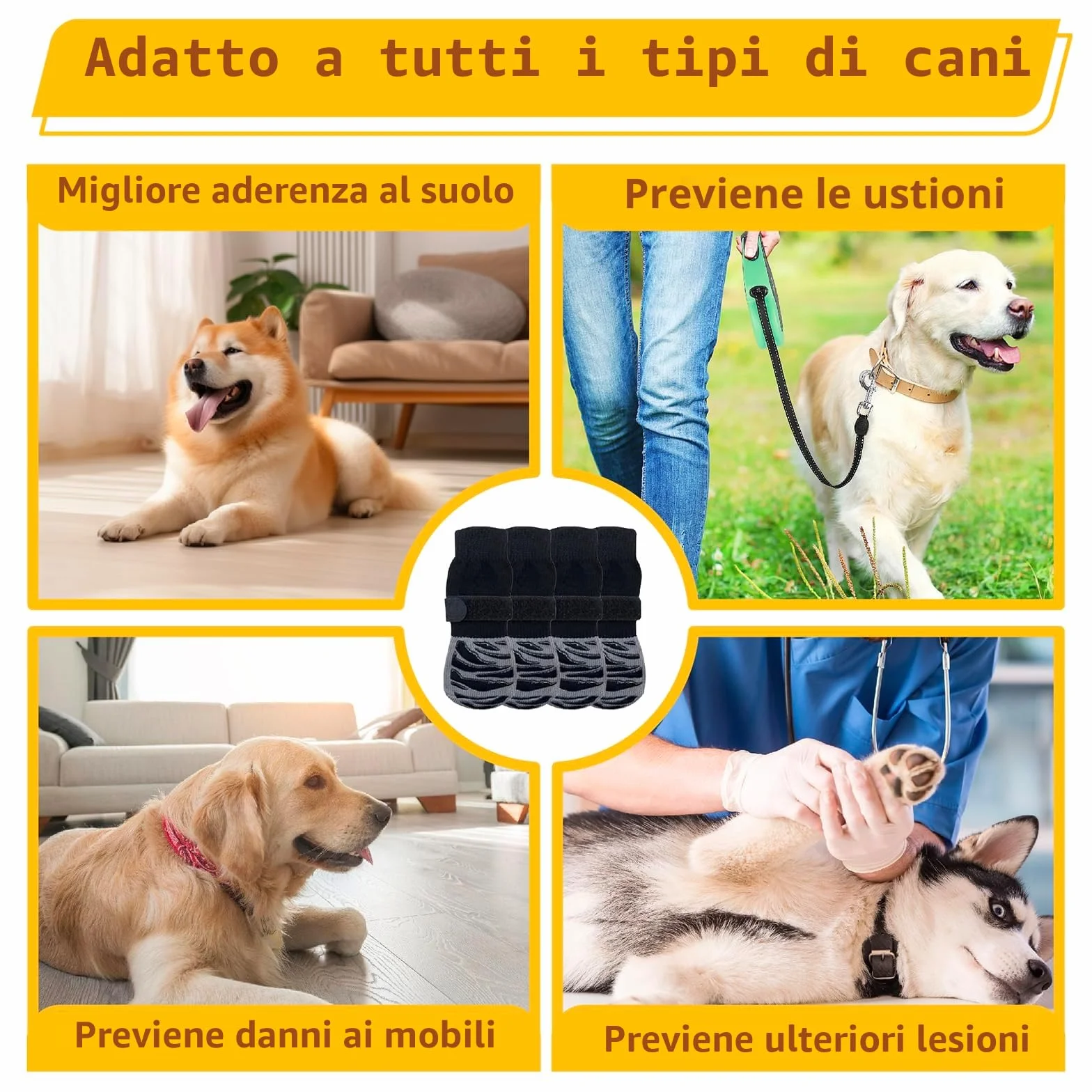 Protezione zampe per cani robusti antiscivolo in gomma con cinghie regolabili (XL)
