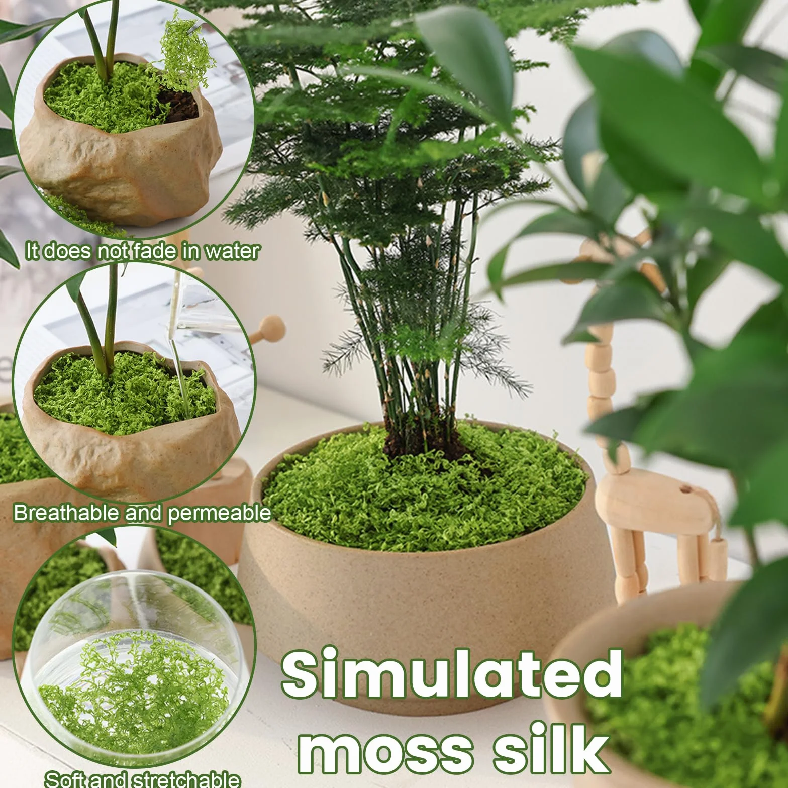 Muschio Finto per Decorazioni 100g, Muschio Stabilizzato Nylon, Artificiale Muschio Sintetico per Acquario Modellismo Terrario Casa Decori