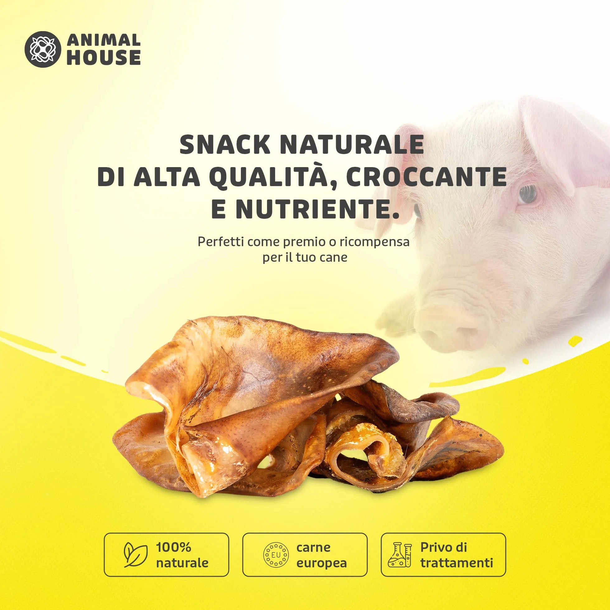 Animal House - Snack Naturale per Cani BARF alle Orecchie Suine, Delizia Proteica Europea per il Benessere del Tuo Amico a Quattro Zampe (500 GR, ORECCHIE SUINE)