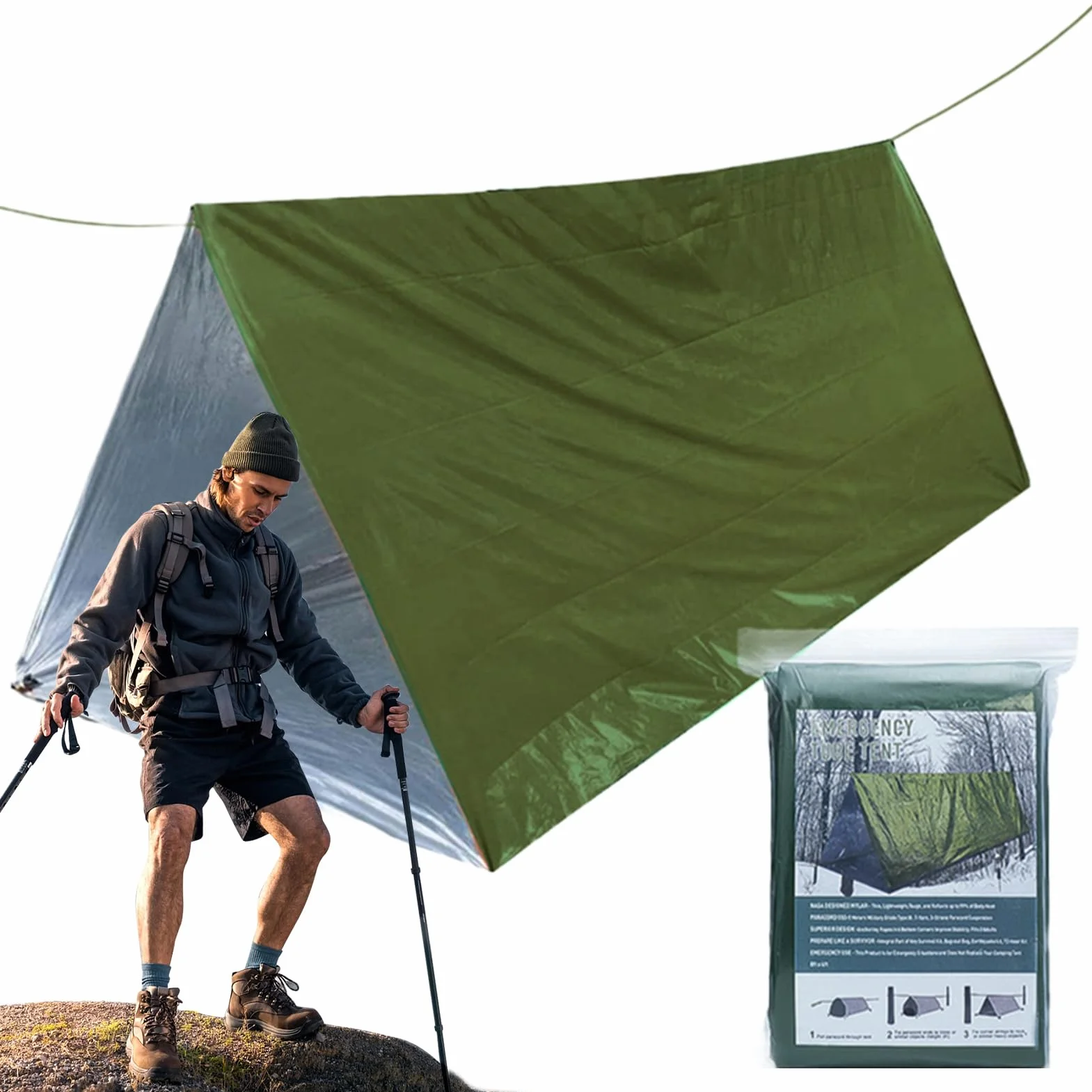 Kit tenda da campeggio impermeabile antivento leggero con sacco a pelo coperta termica escursionismo
