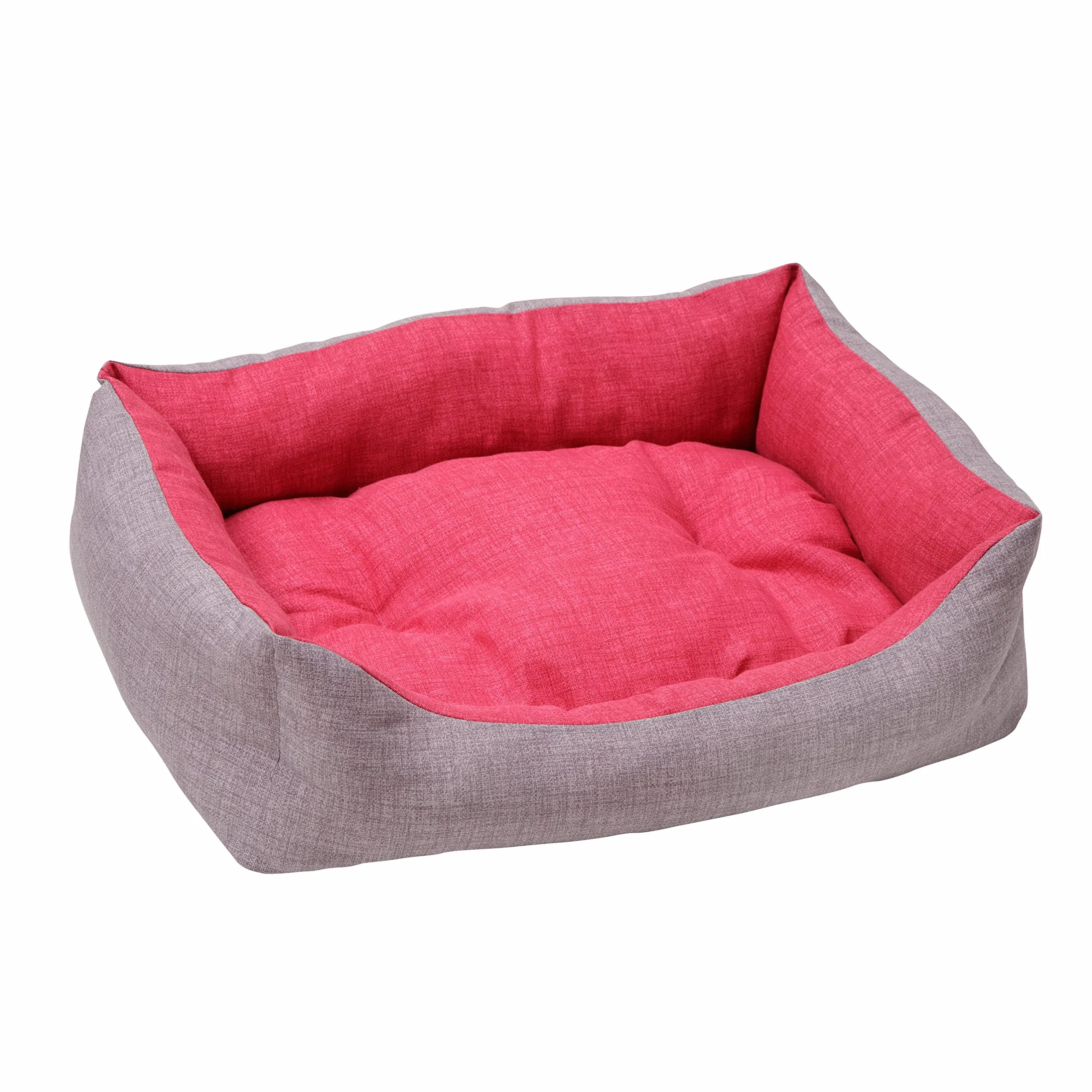 Baroni Home Cuccia per Cane in tessuto Grigio e Bordeaux Taglia S 45x60 cm, Morbido Divano Rettangolare, Comodo, per Camera da Letto Salotto Corridoio, Lavabile