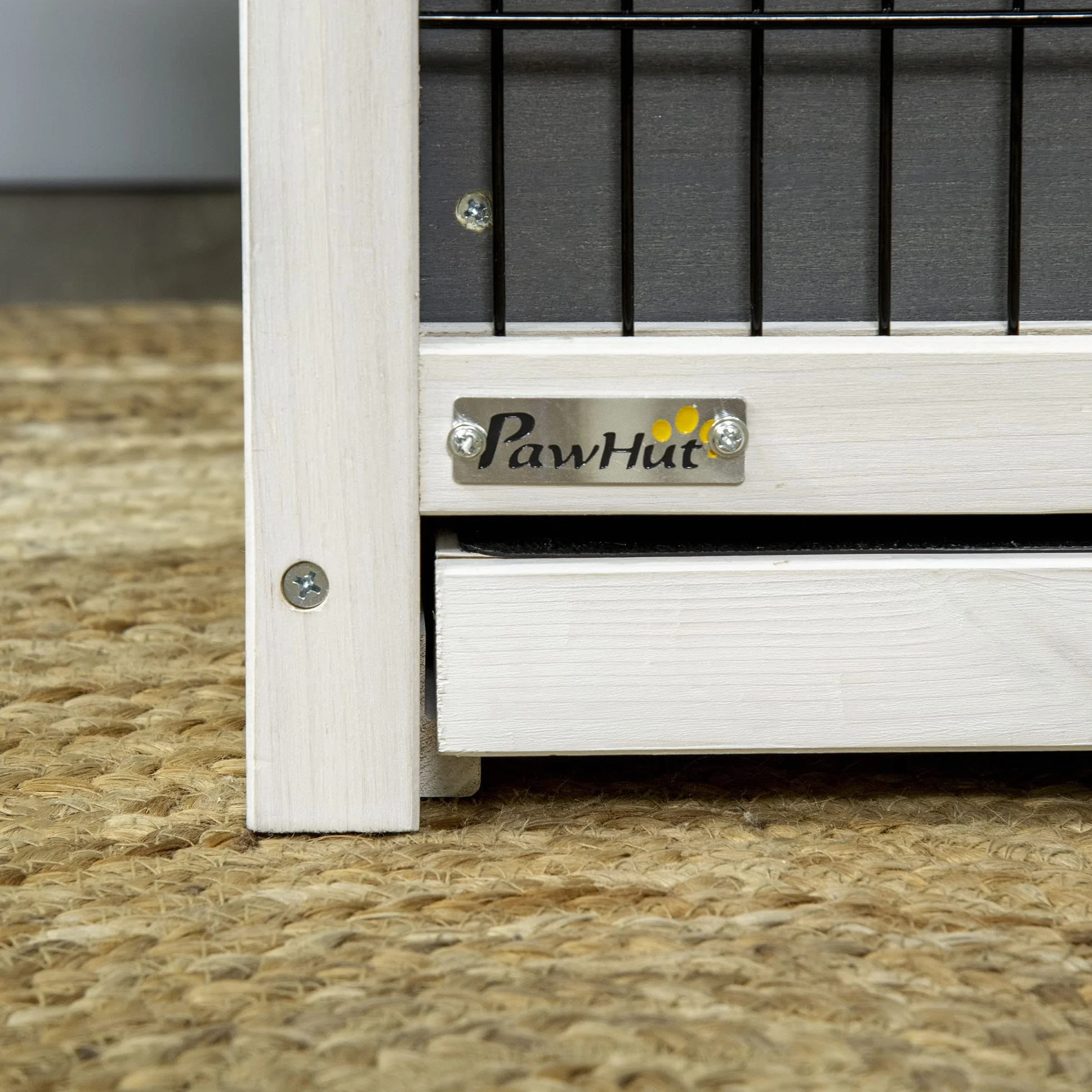PawHut Gabbietta per 1 Conigli in Legno con Vassoio Estraibile, Casetta e Area Aperta, 90x53x50cm, Grigio Scuro